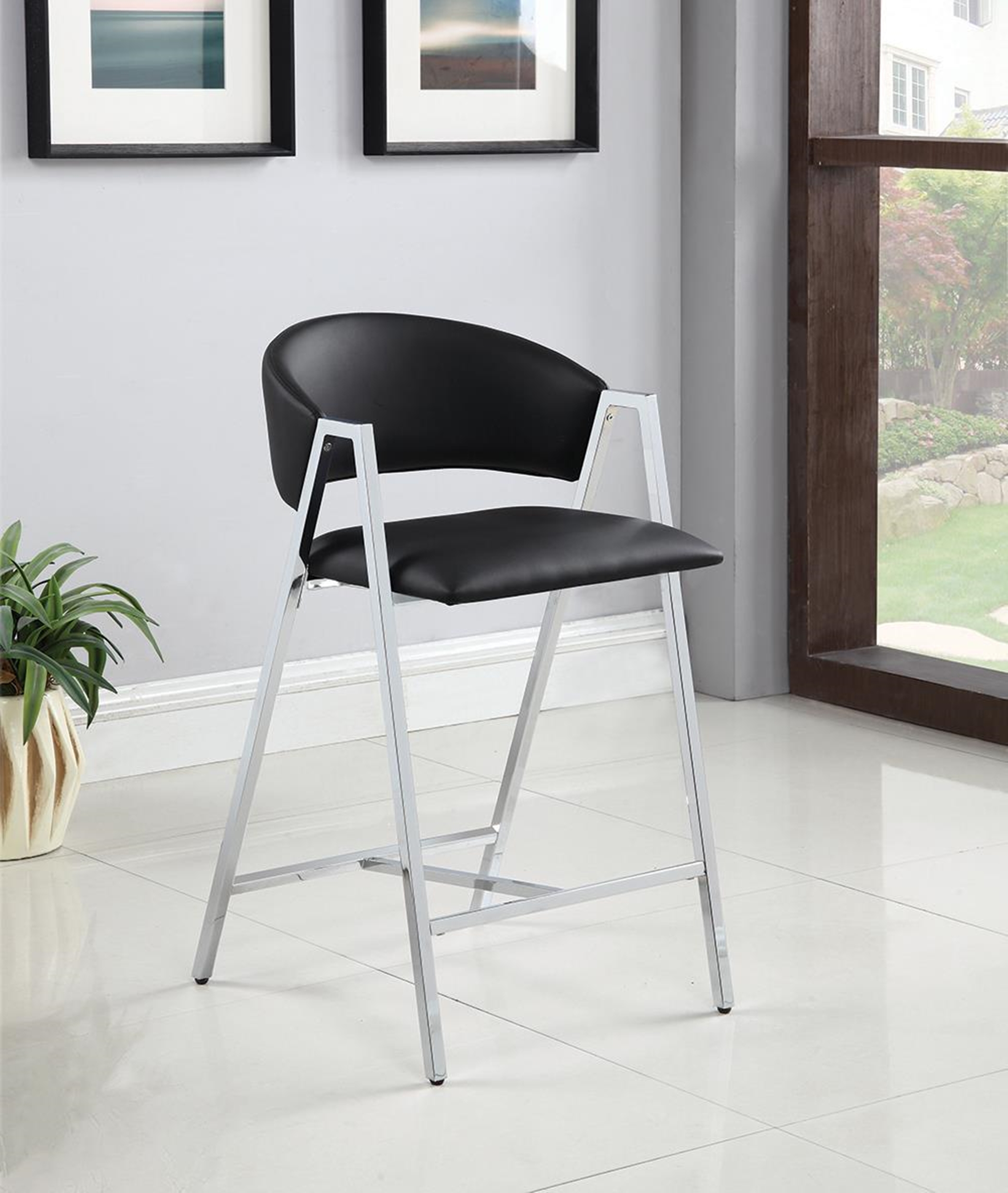 Contemporary Black and Chrome Counter-Height Stool - Click Image to Close