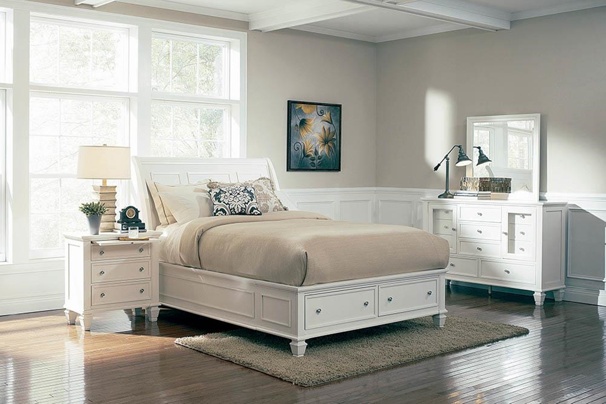 Sandy Beach White E. King Storage Bed - Click Image to Close