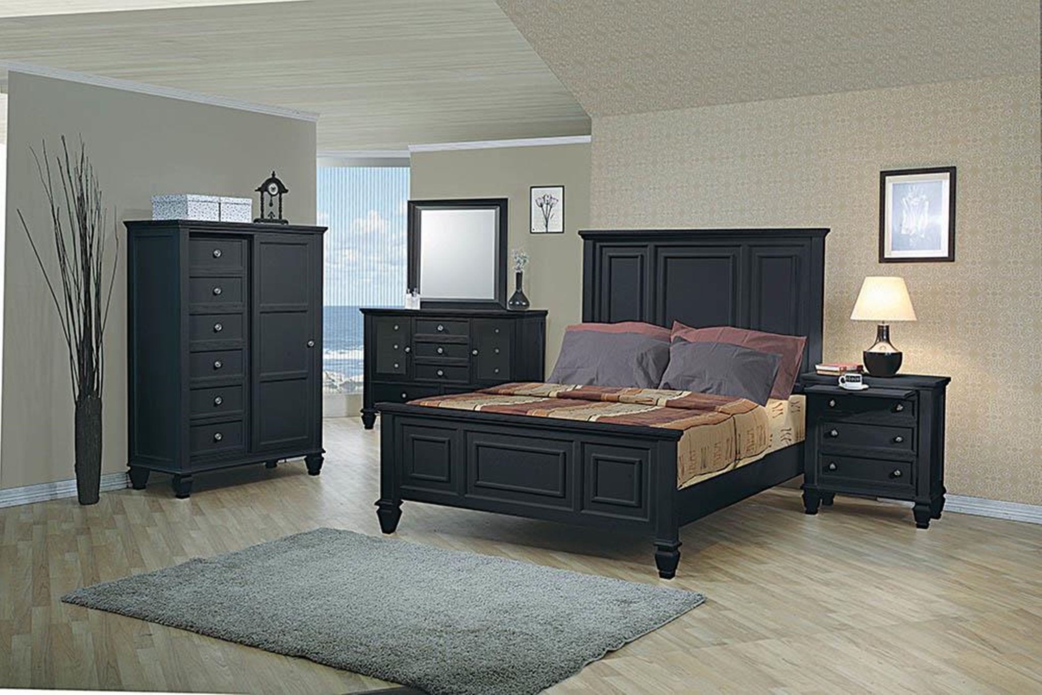 Sandy Beach Black Queen Storage Bed - Click Image to Close