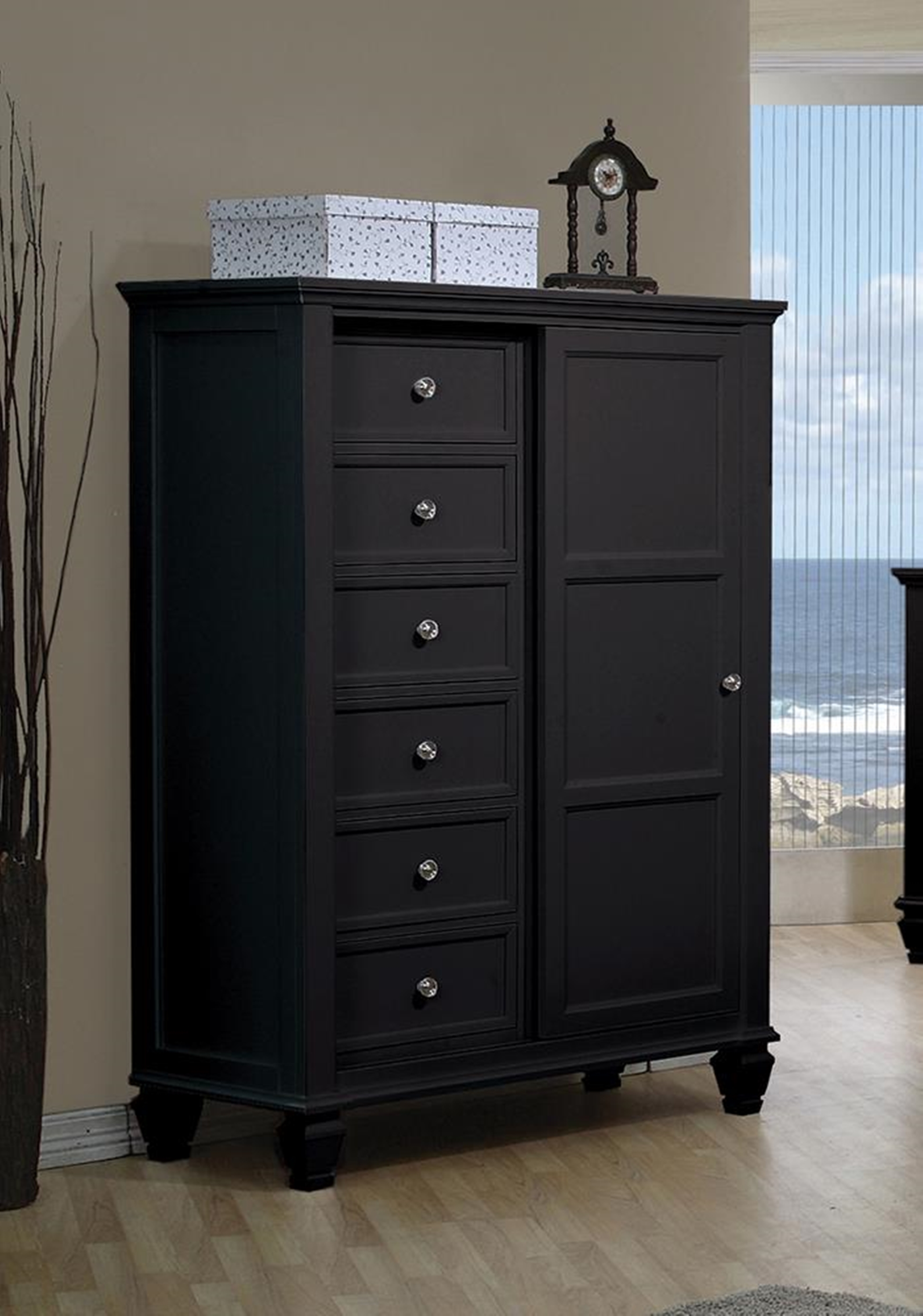 Sandy Beach Black Door Dresser With Concealed Storage - Click Image to Close