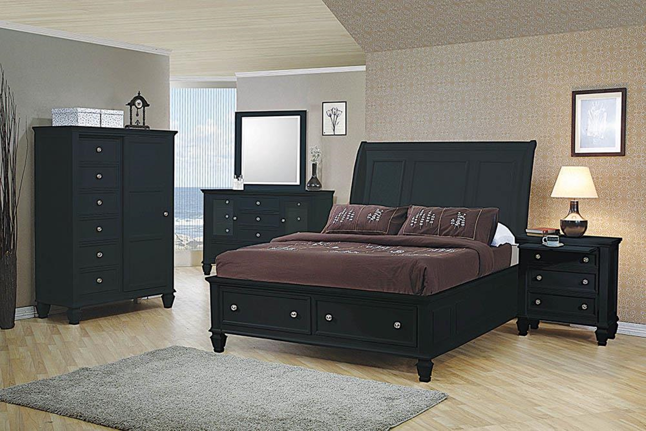 Sandy Beach Black Queen Sleigh Bed - Click Image to Close