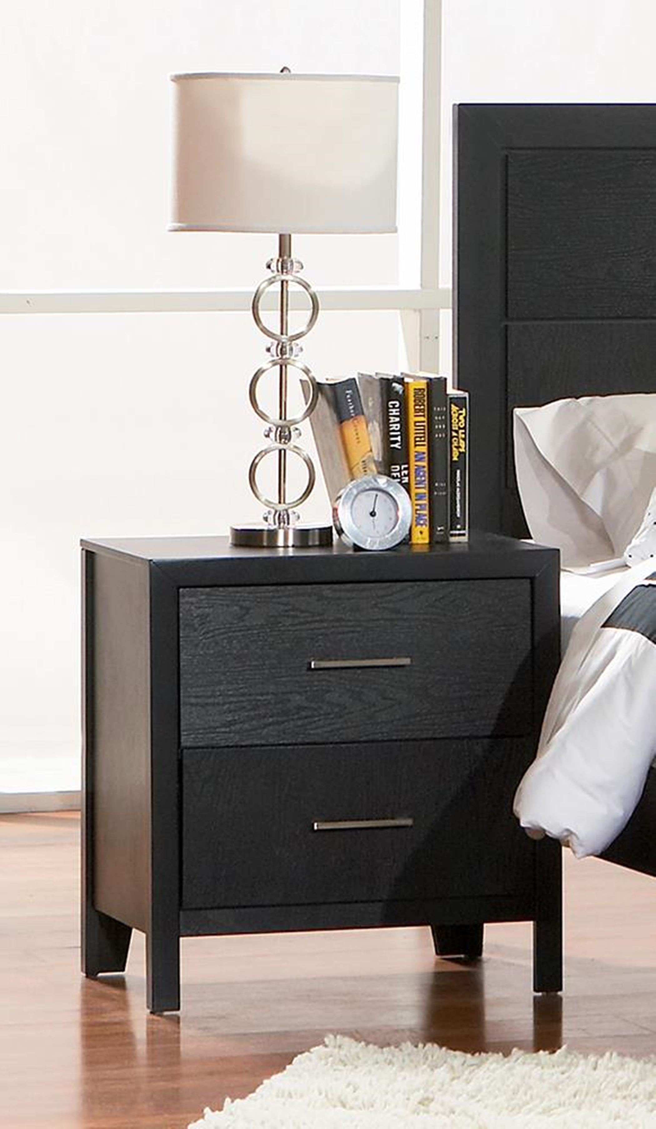 Grove Black Two-Drawer Nightstand - Click Image to Close