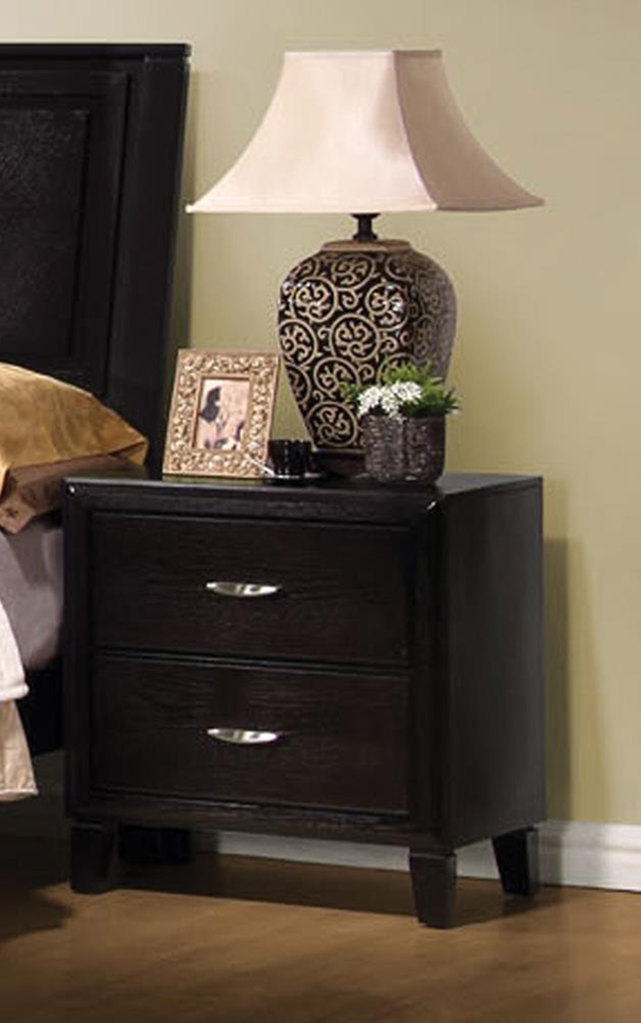 Nacey Dark Brown Two-Drawer Nightstand - Click Image to Close