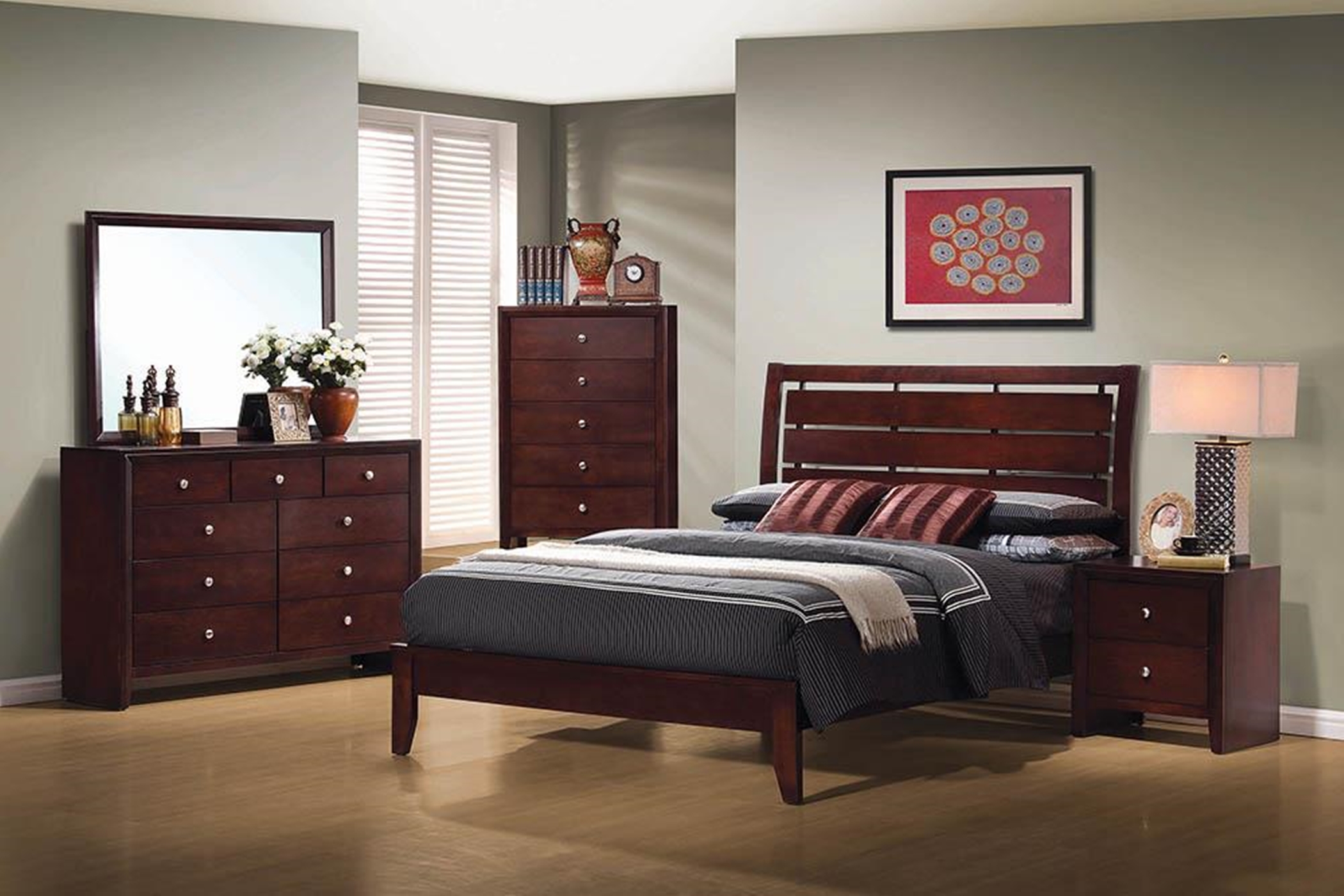 Serenity E. King Bed Rich Merlot - Click Image to Close