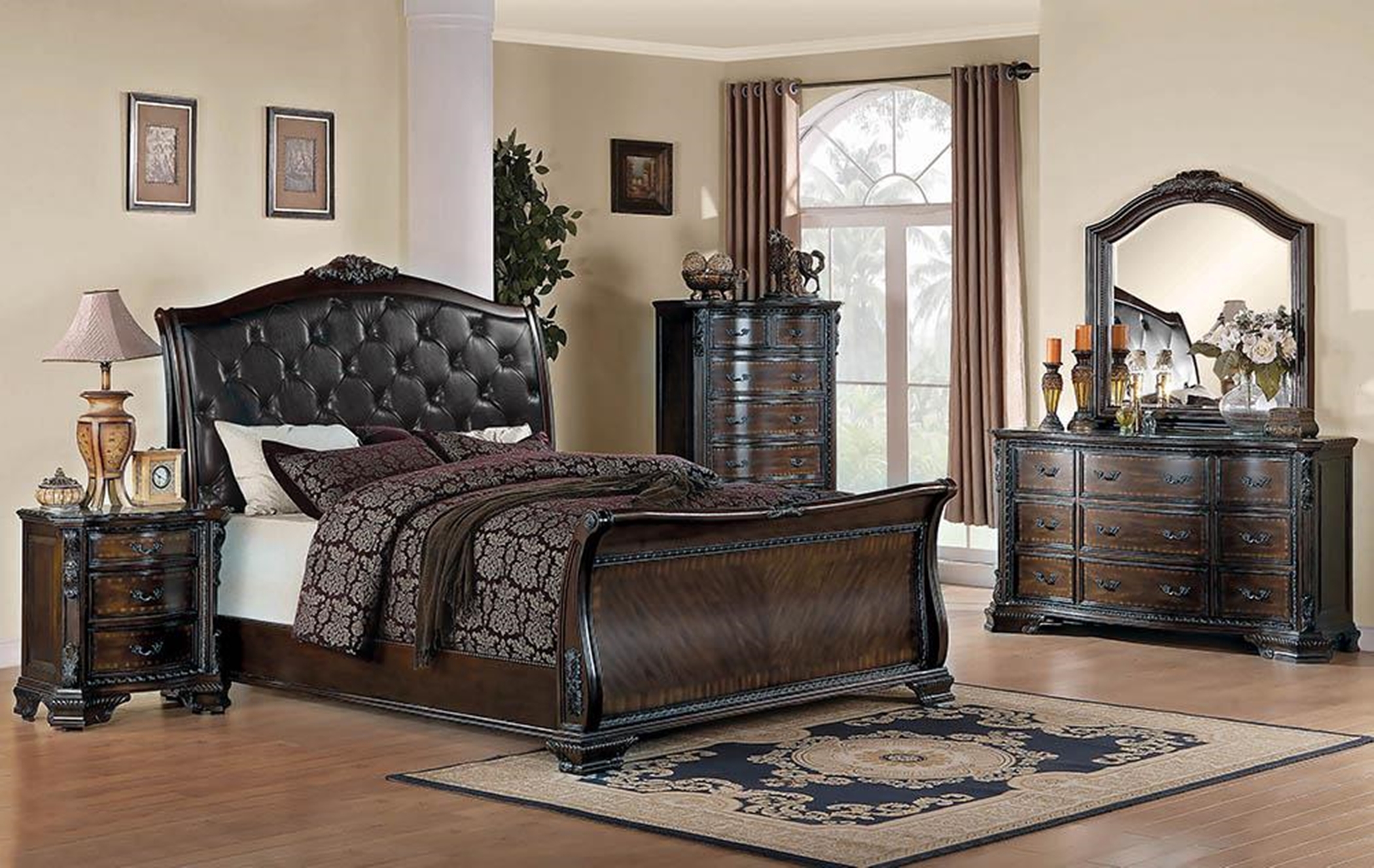 Maddison Brown Cherry Queen Bed - Click Image to Close