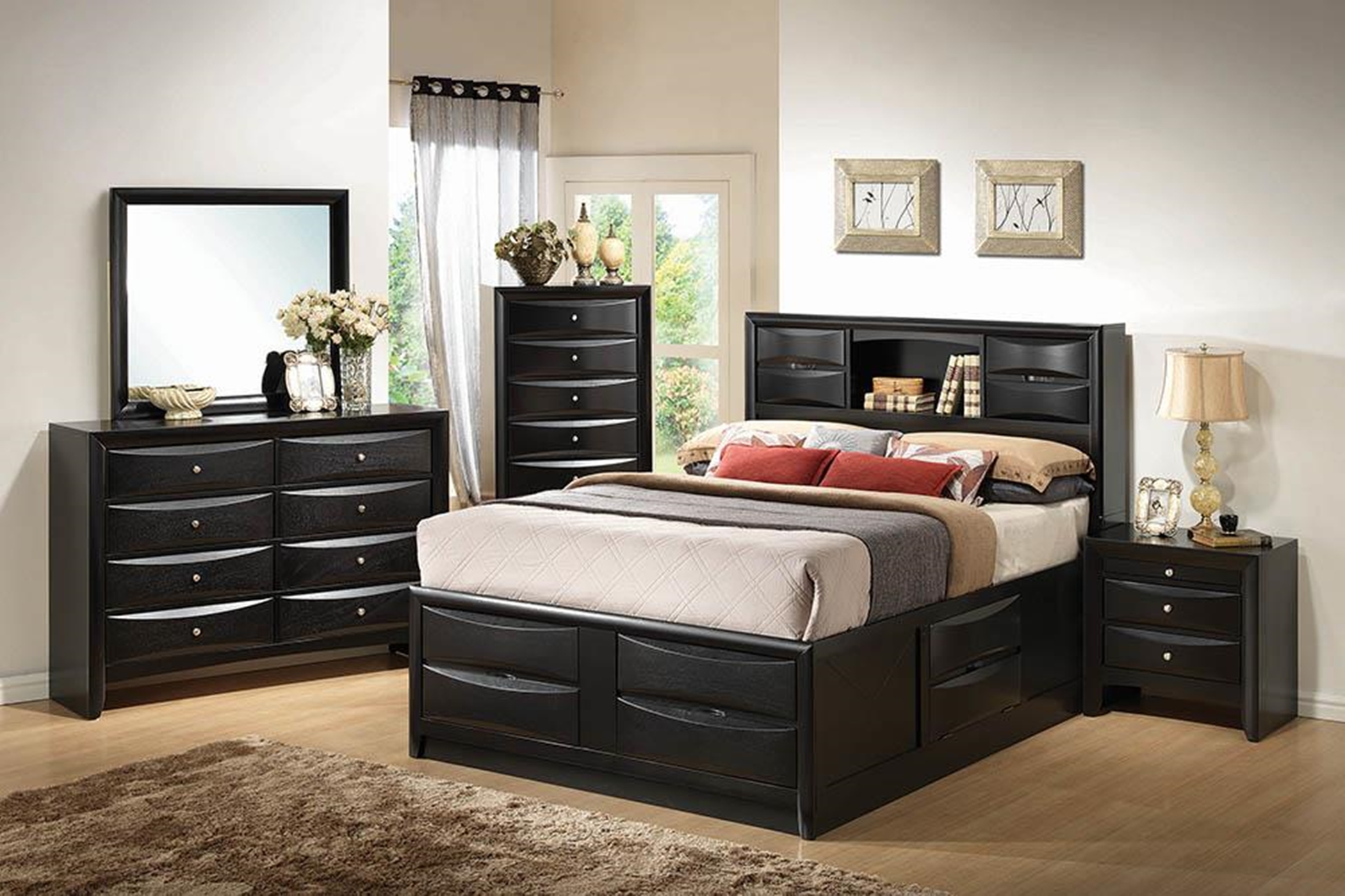 Briana Transitional Black Queen Bed - Click Image to Close