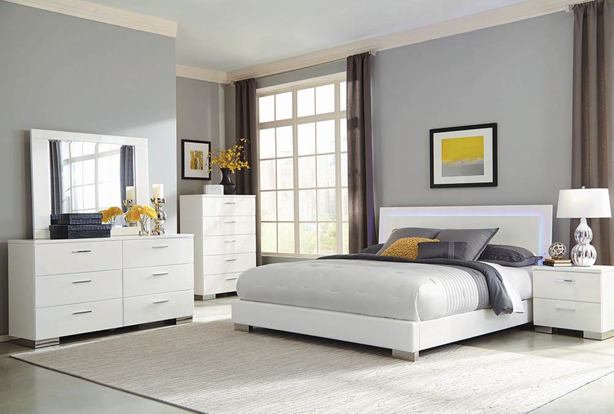 Felicity White and High Gloss Cal. King Bed - Click Image to Close
