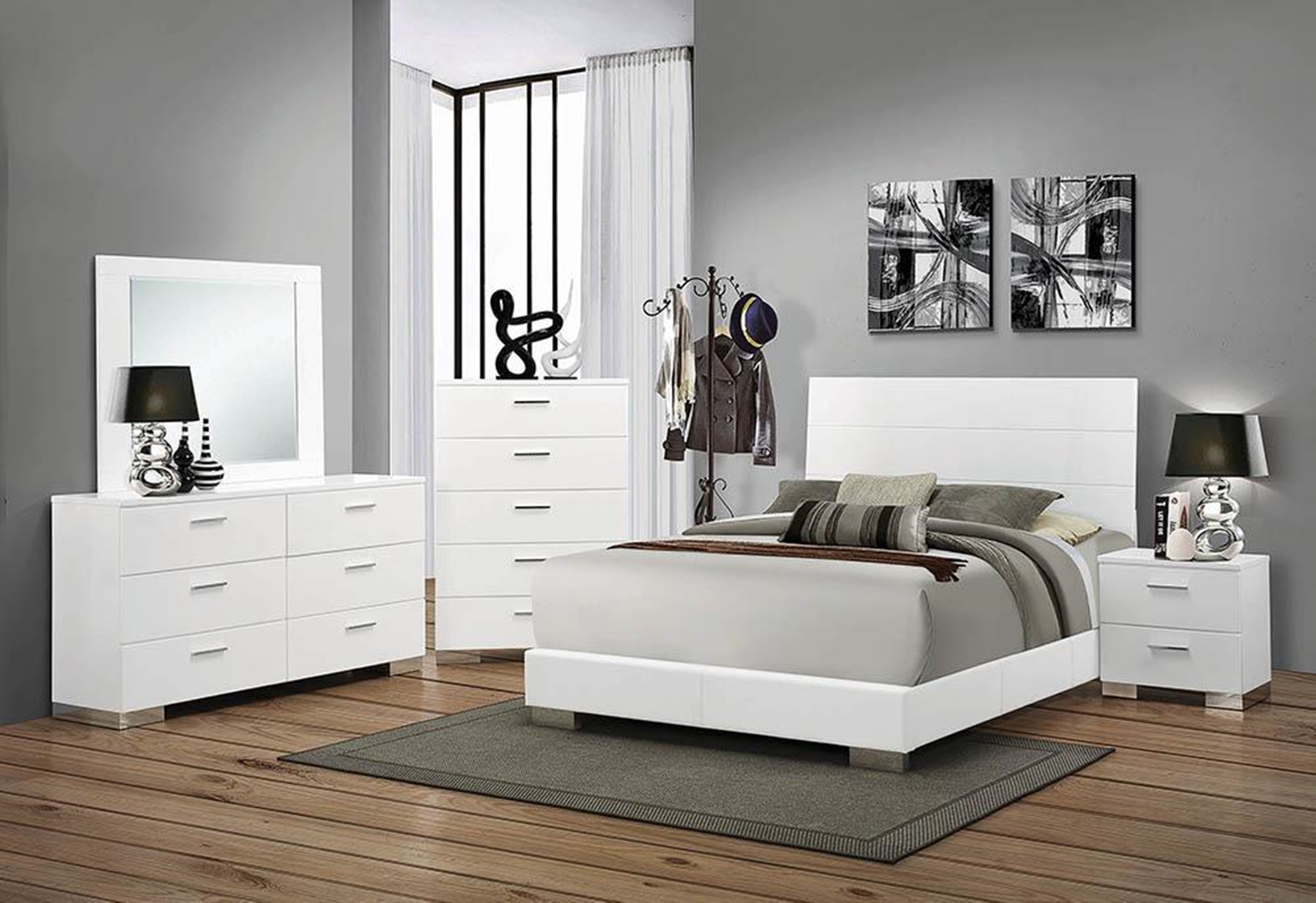 Felicity Glossy White E. King Bed - Click Image to Close