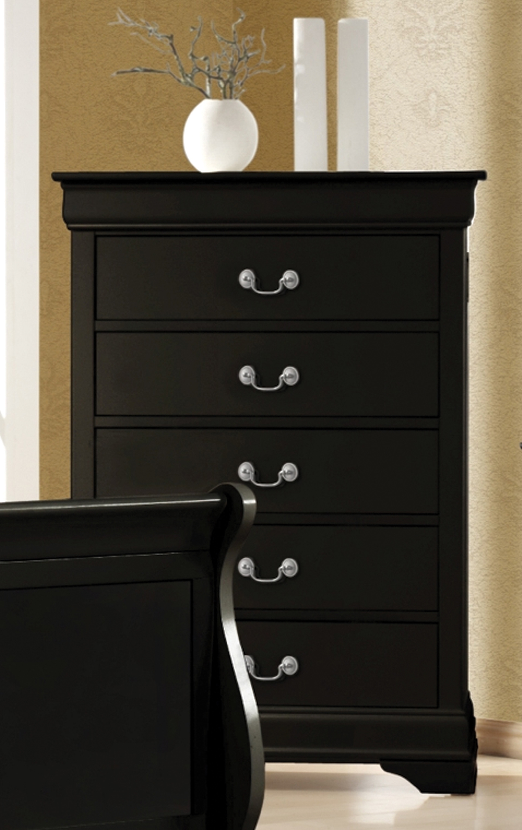 Louis Philippe Black Five-Drawer Chest - Click Image to Close