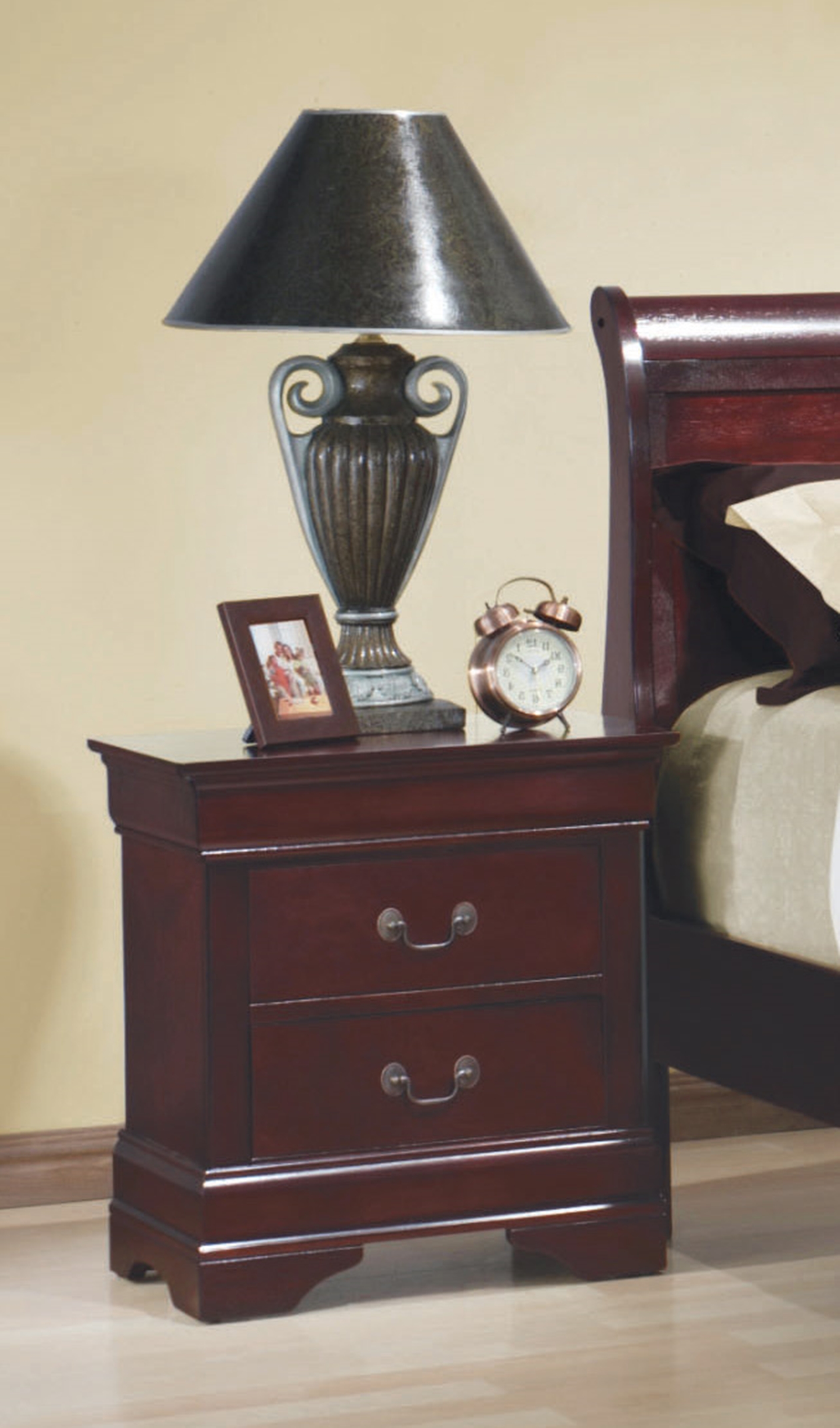 Louis Philippe Red Brown Two-Drawer Nightstand - Click Image to Close