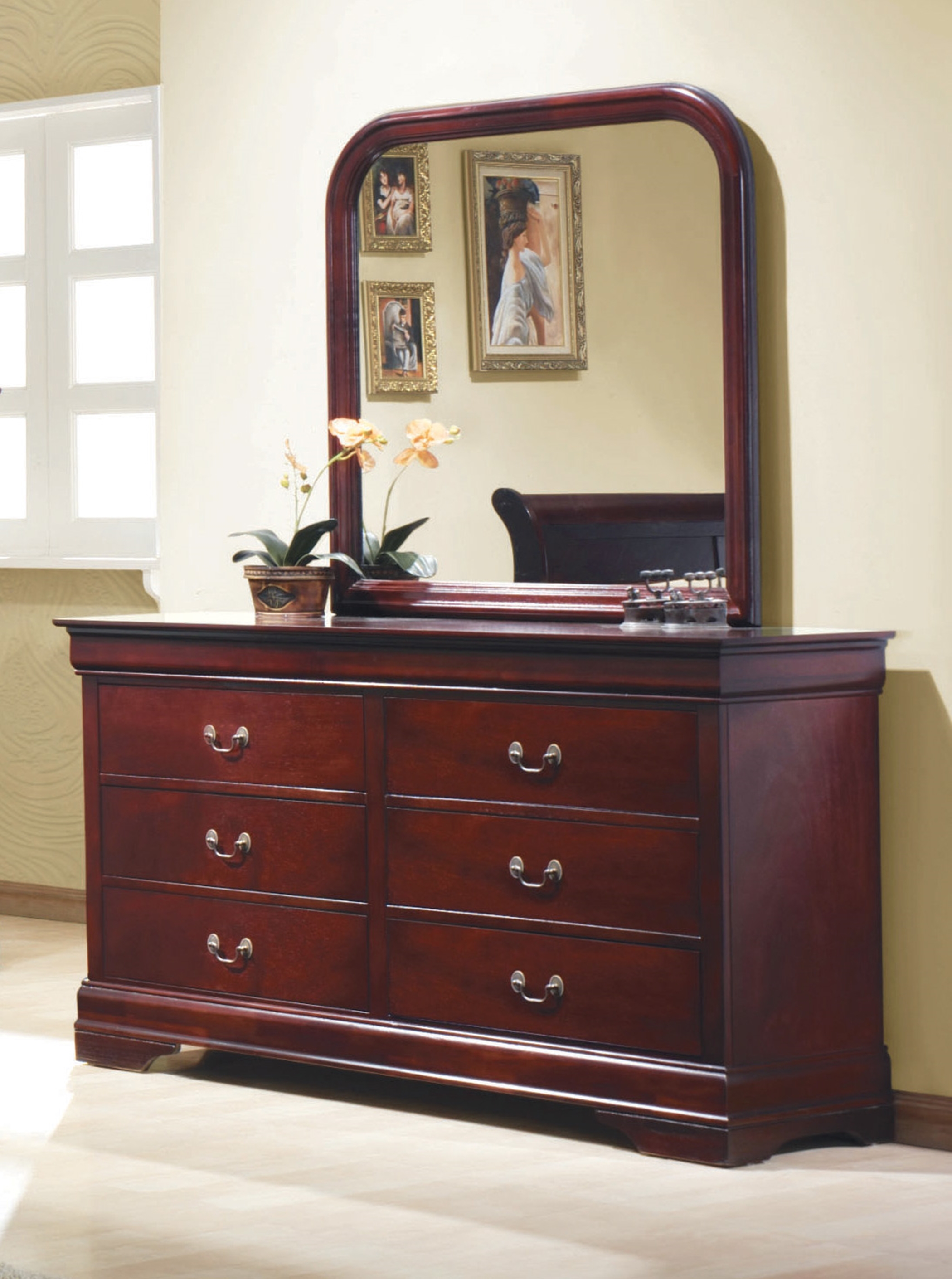 Louis Philippe Reddish Brown Six-Drawer Dresser - Click Image to Close