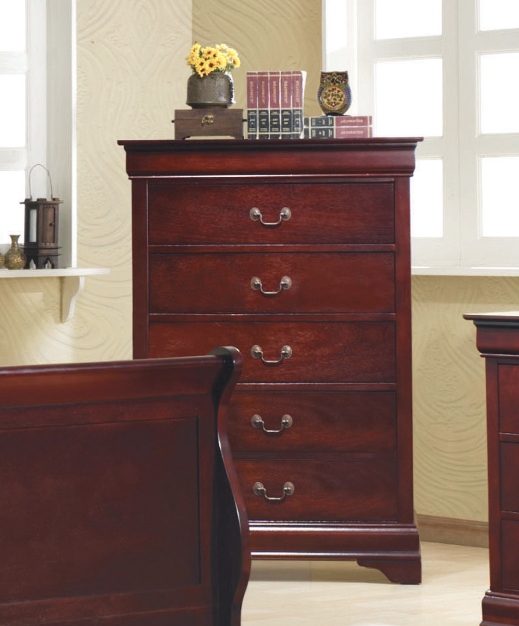 Louis Philippe Red Brown Five-Drawer Chest - Click Image to Close