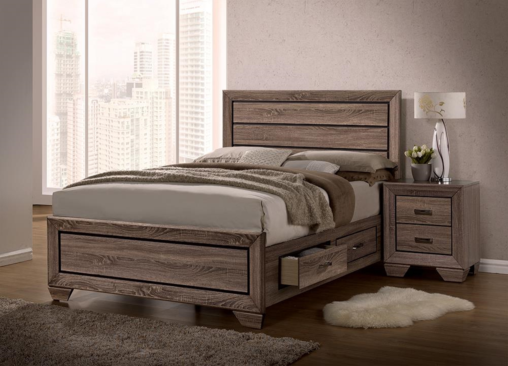 Kauffman Transitional Washed Taupe Queen Bed - Click Image to Close