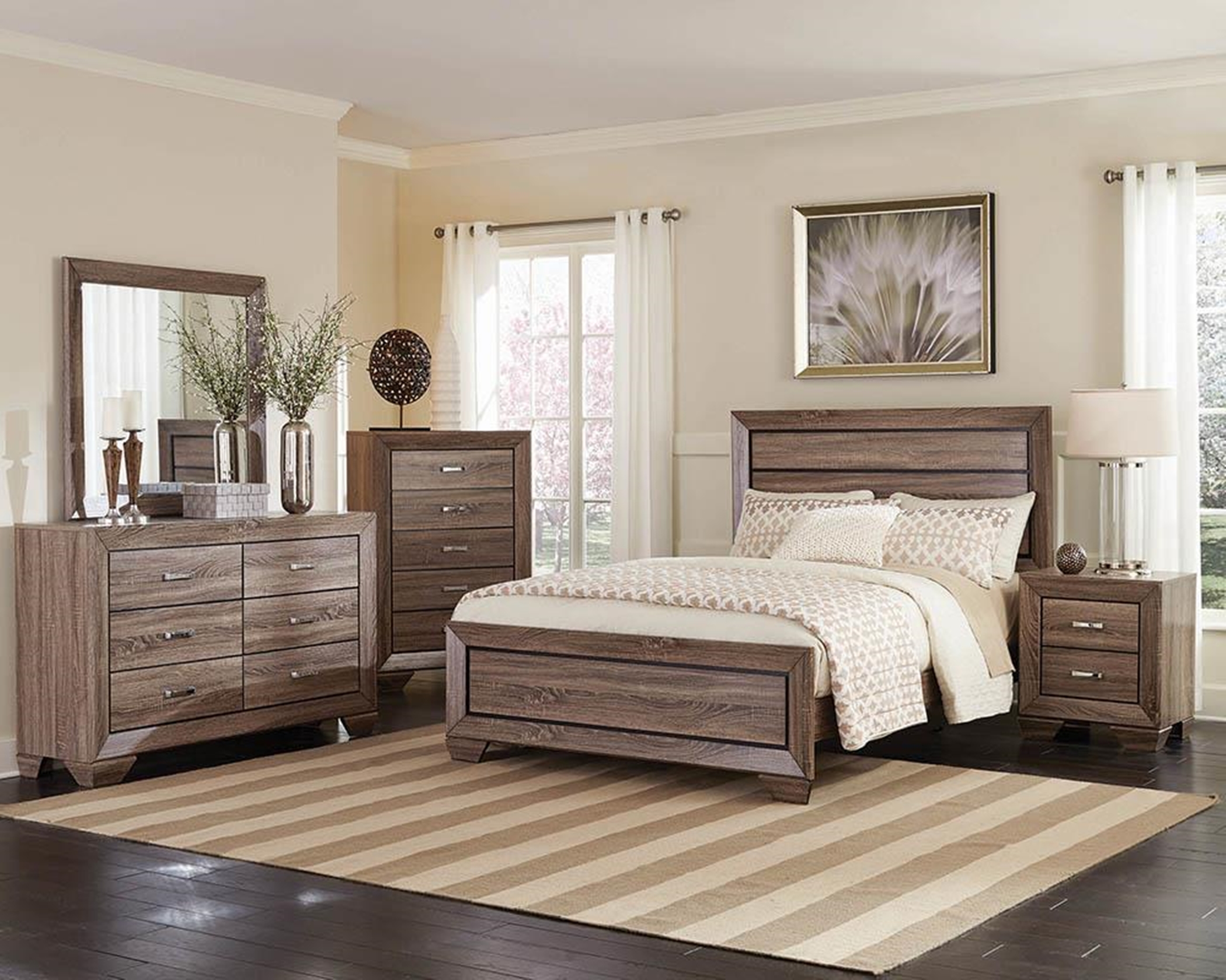 Kauffman Transitional Washed Taupe E. King Bed - Click Image to Close