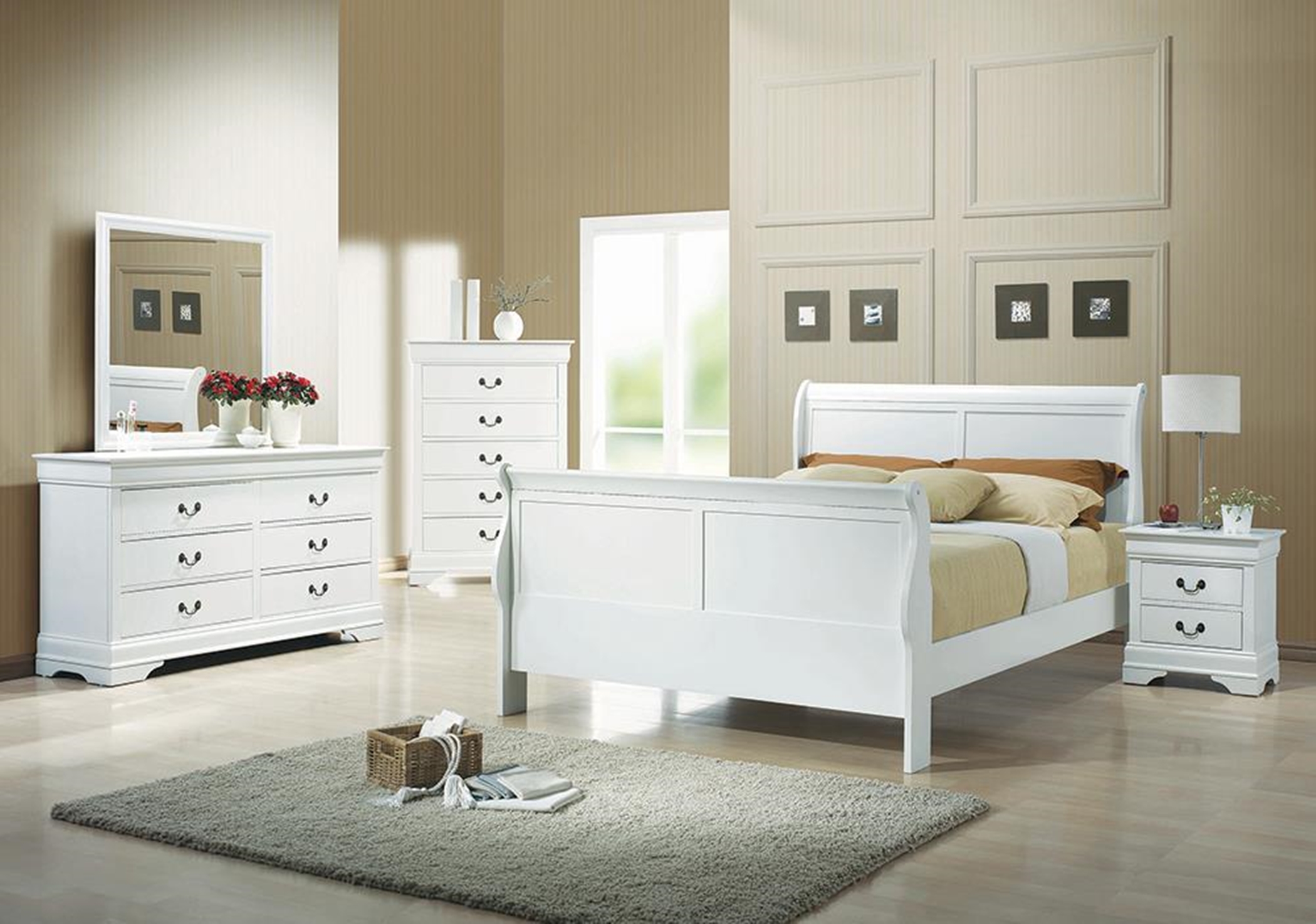 Louis Philippe Traditional Youth White Queen Bed - Click Image to Close