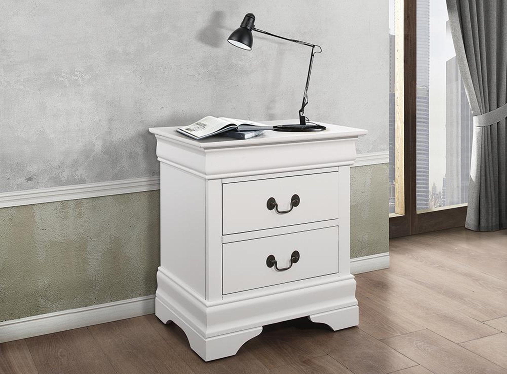 Louis Philippe White Two-Drawer Nightstand - Click Image to Close
