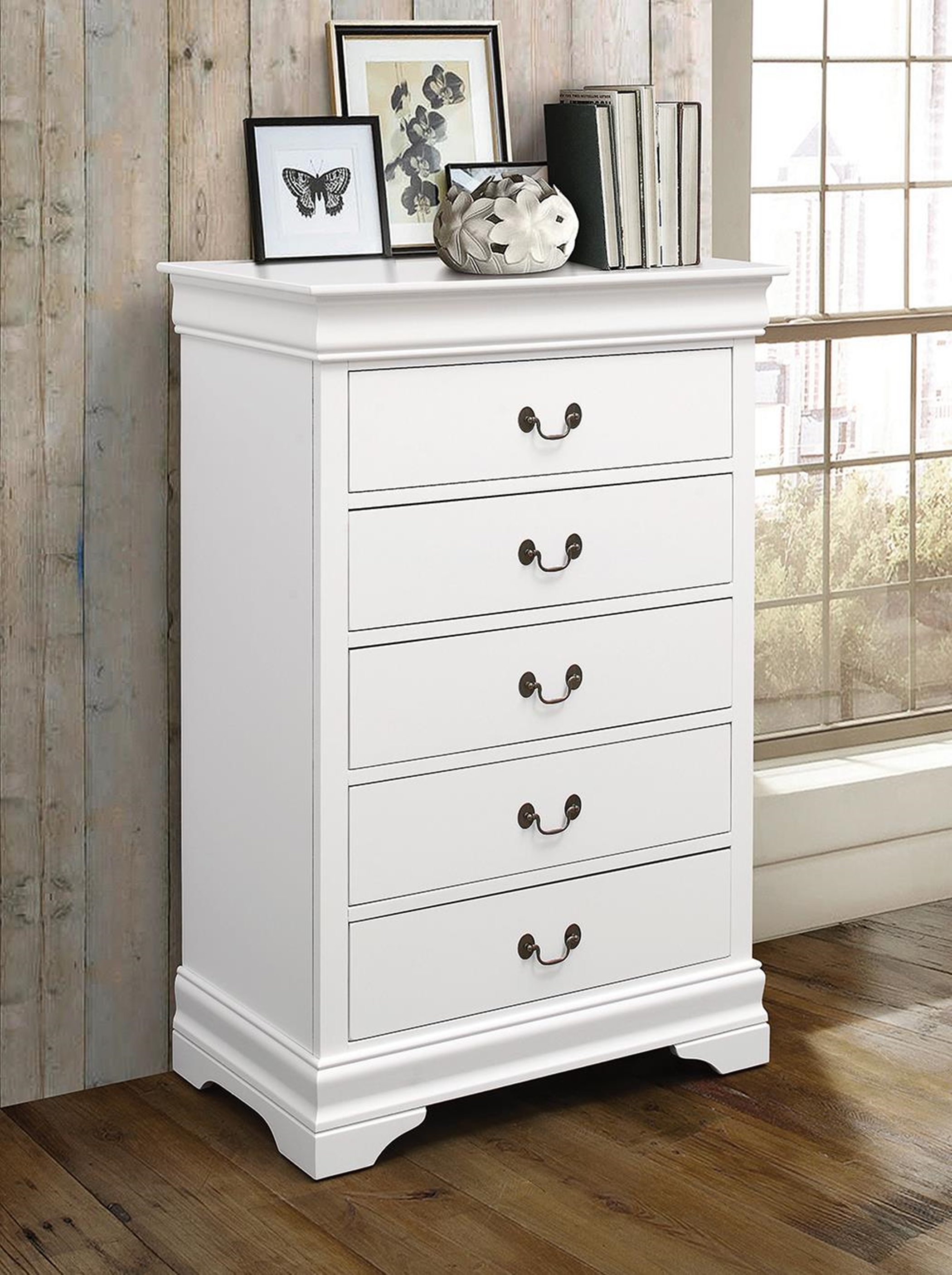 Louis Philippe White Five-Drawer Chest - Click Image to Close