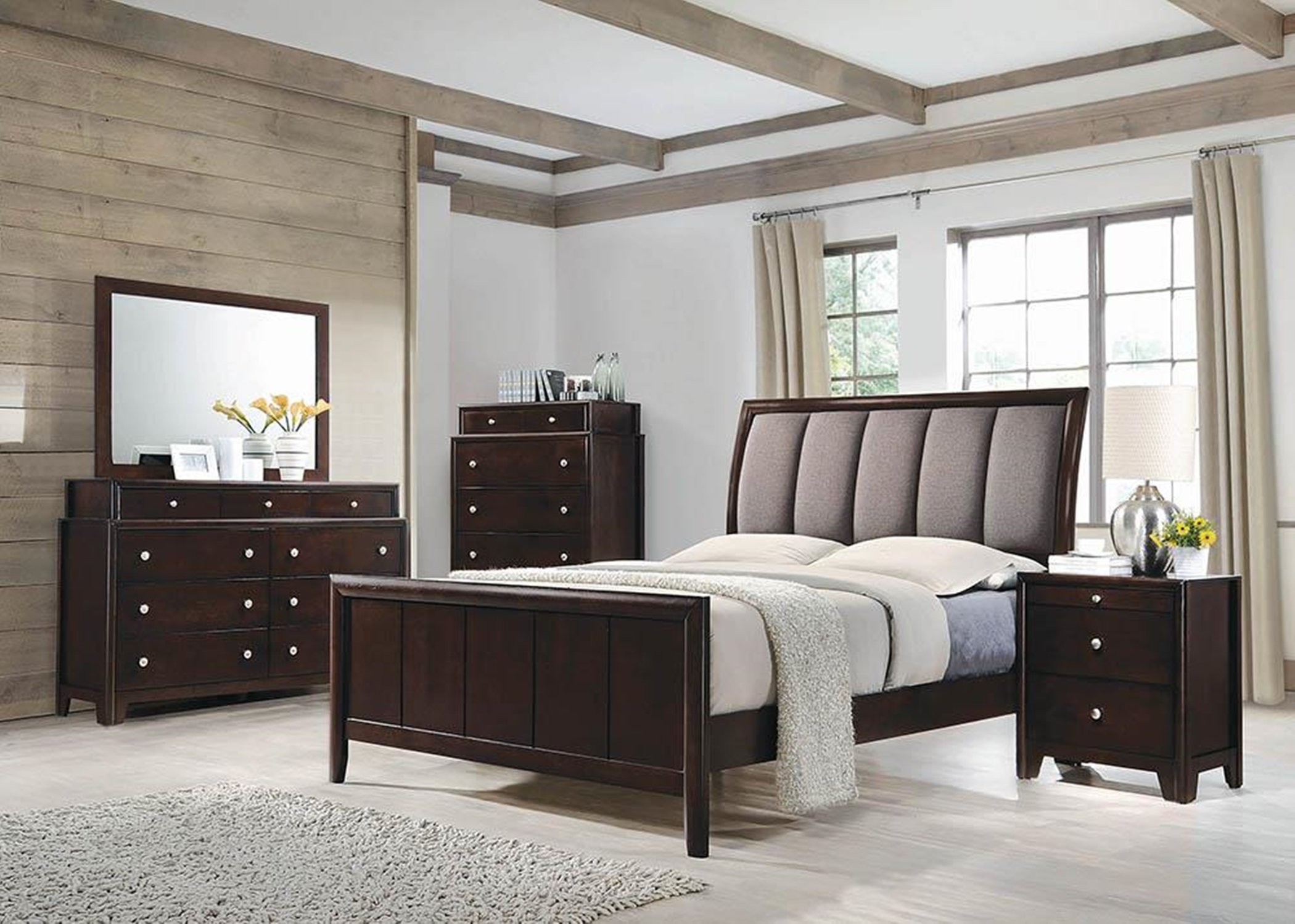 Madison Transitional Dark Merlot Queen Bed - Click Image to Close