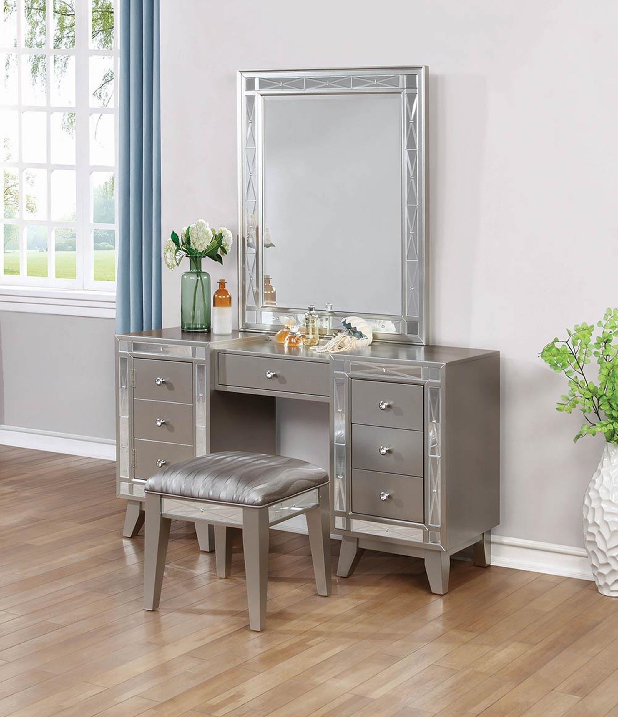 Leighton Contemporary Vanity Desk and Stool - Click Image to Close
