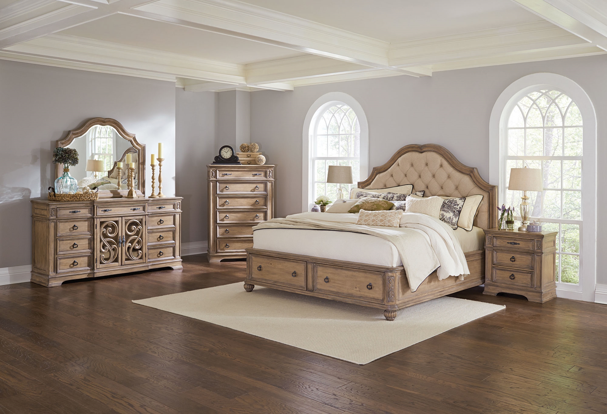Ilana Antique Linen Cal. King Storage Bed 5-Pc. - Click Image to Close