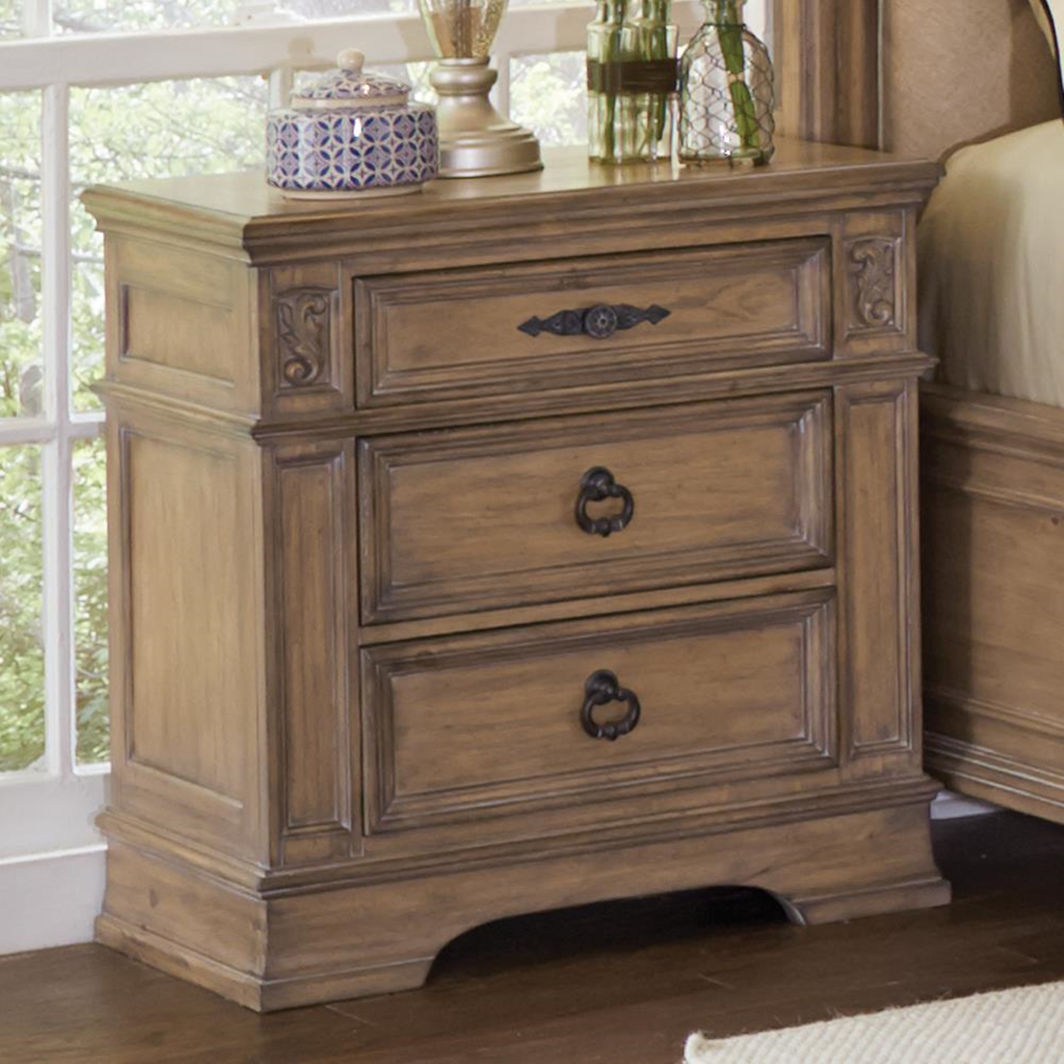 Ilana Traditional Three-Drawer Nightstand - Click Image to Close