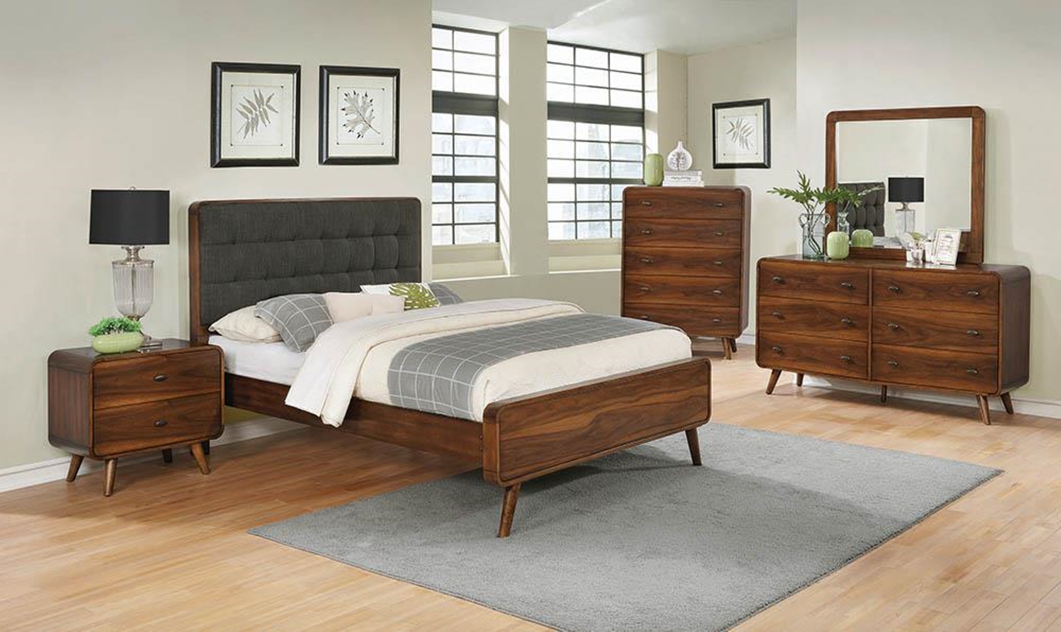 Robyn Mid-Century Dark Walnut Cal. King Bed - Click Image to Close