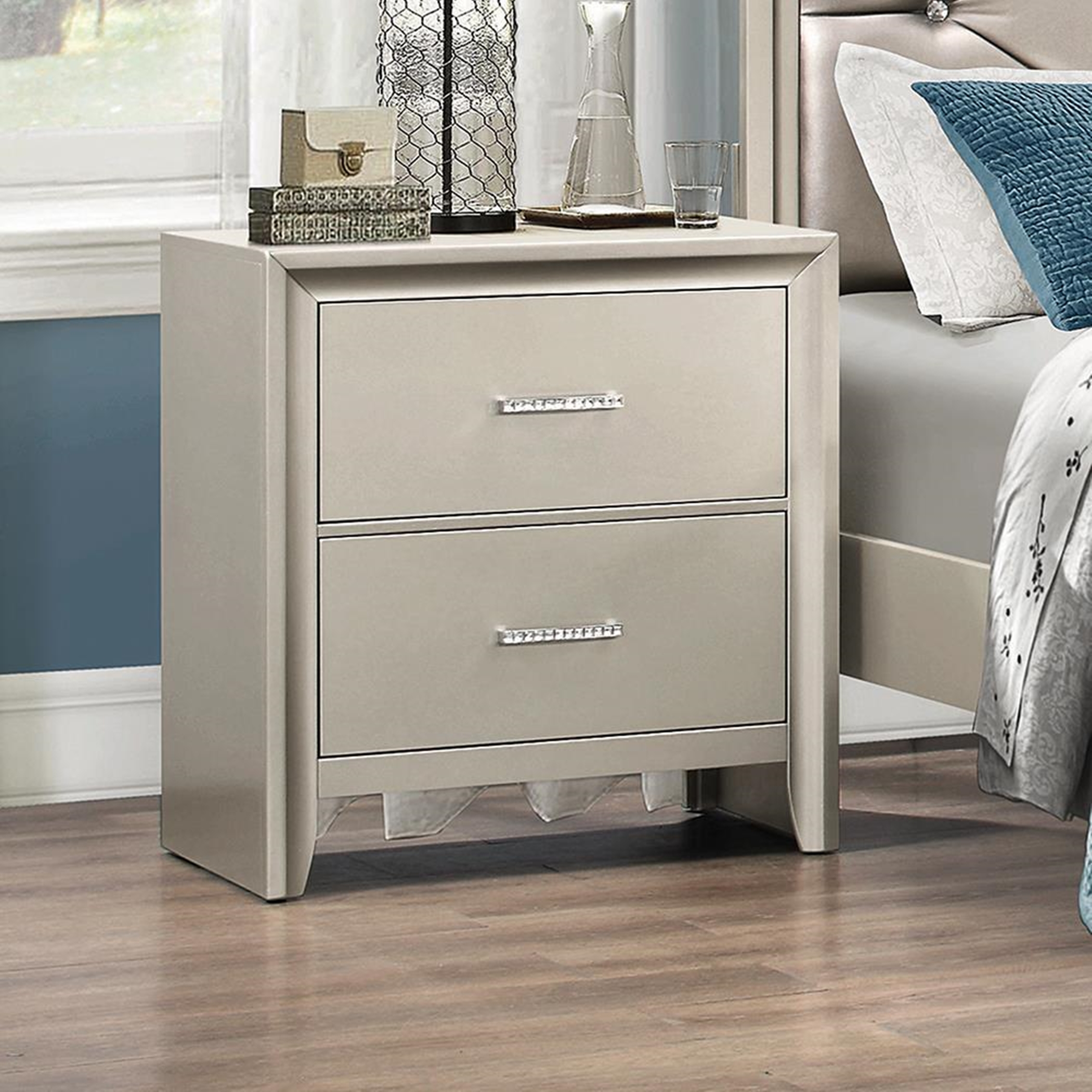 Lana Contemporary Silver Nightstand - Click Image to Close