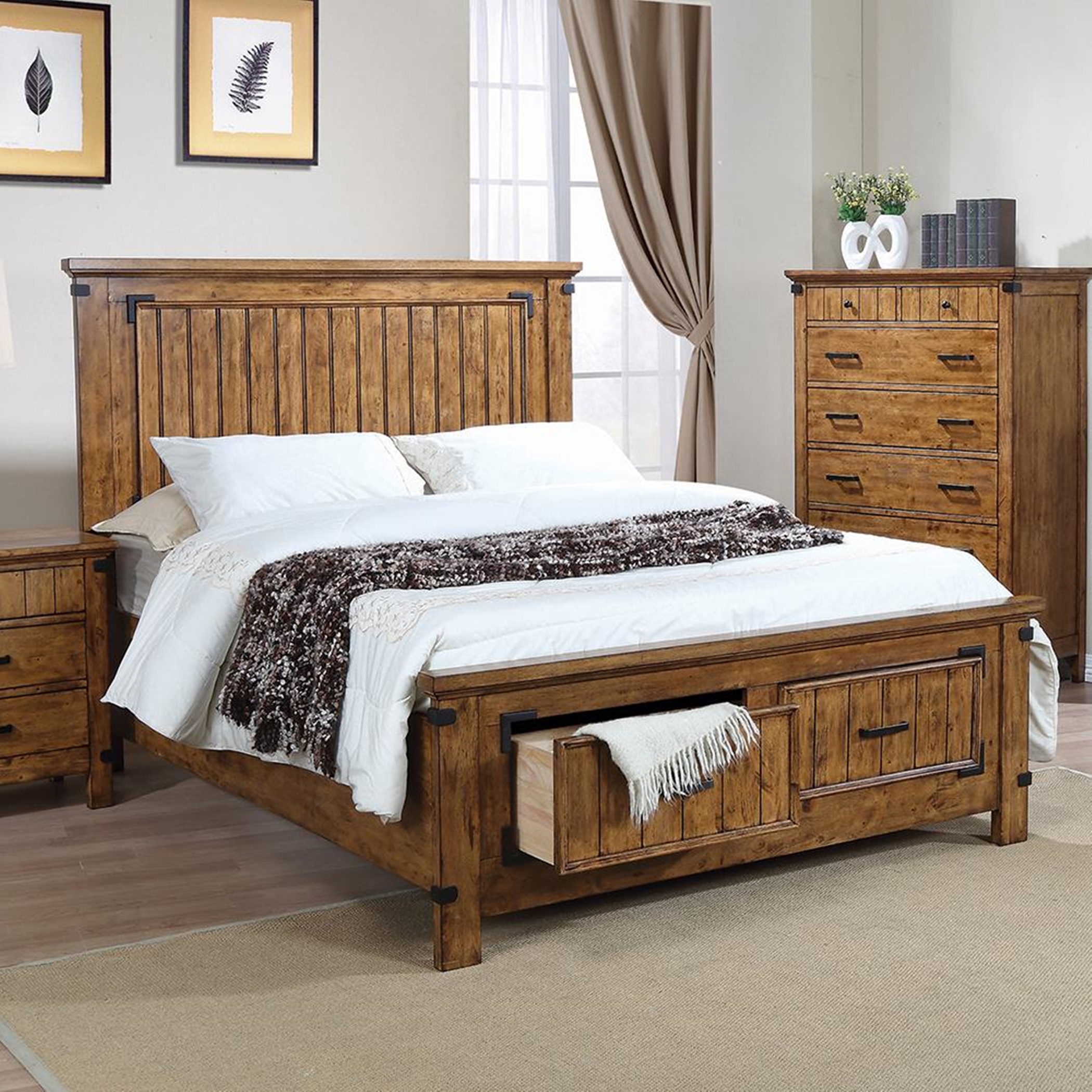 Brenner Rustic Honey Full Storage Bed - Click Image to Close