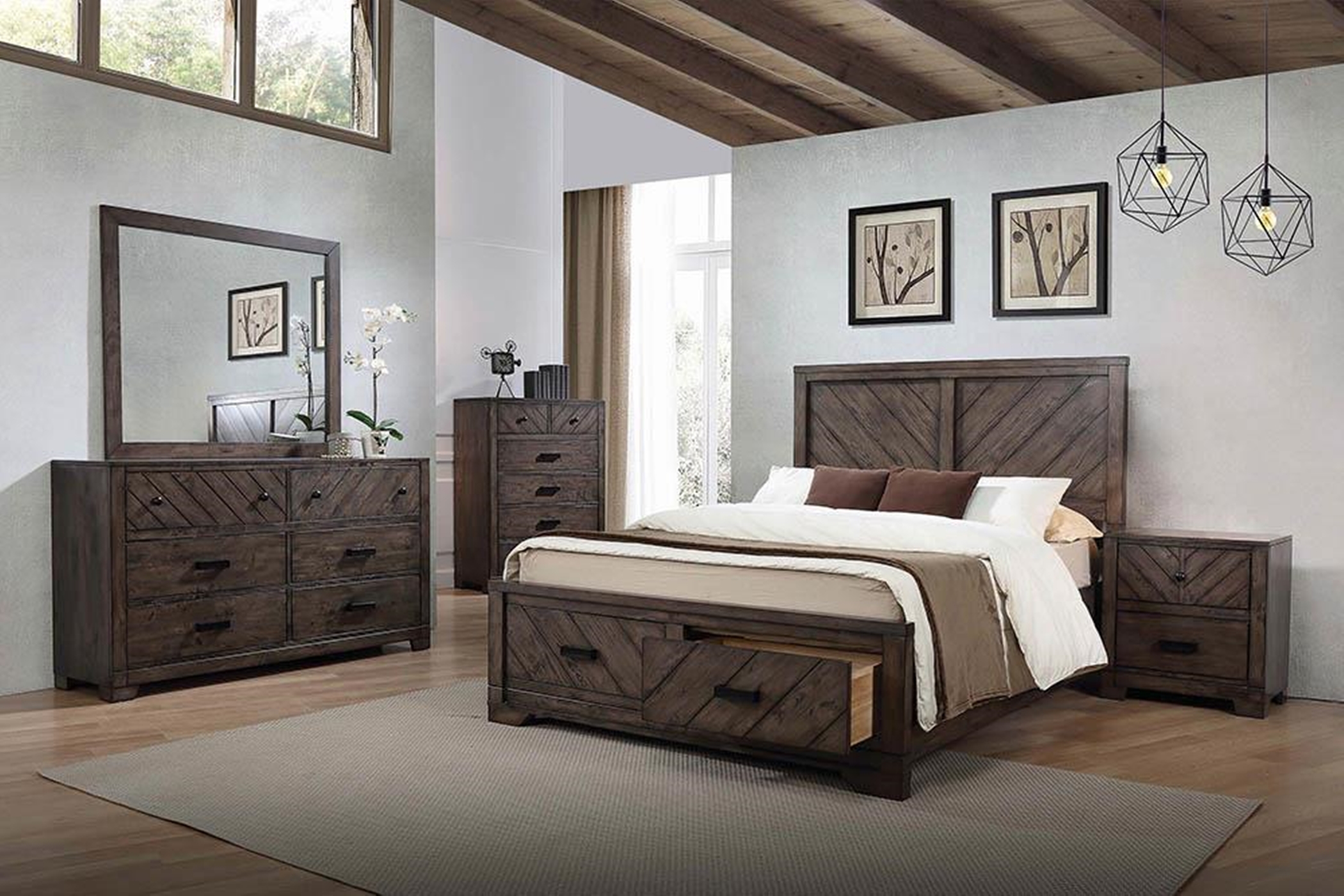 Lawndale Rustic Weathered Grey E. King Bed - Click Image to Close