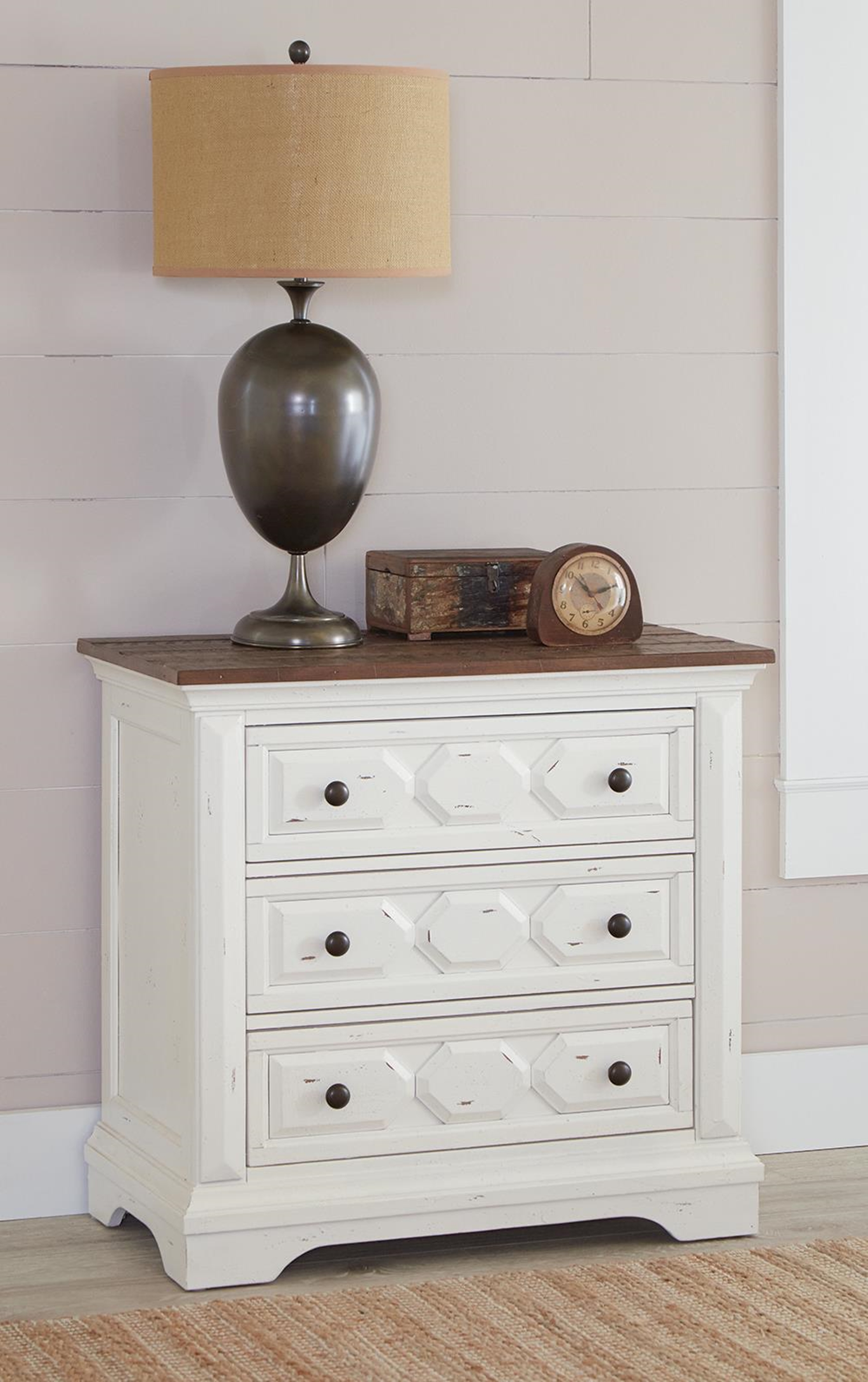Traditional Rustic Latte and Vintage White Nightstand - Click Image to Close