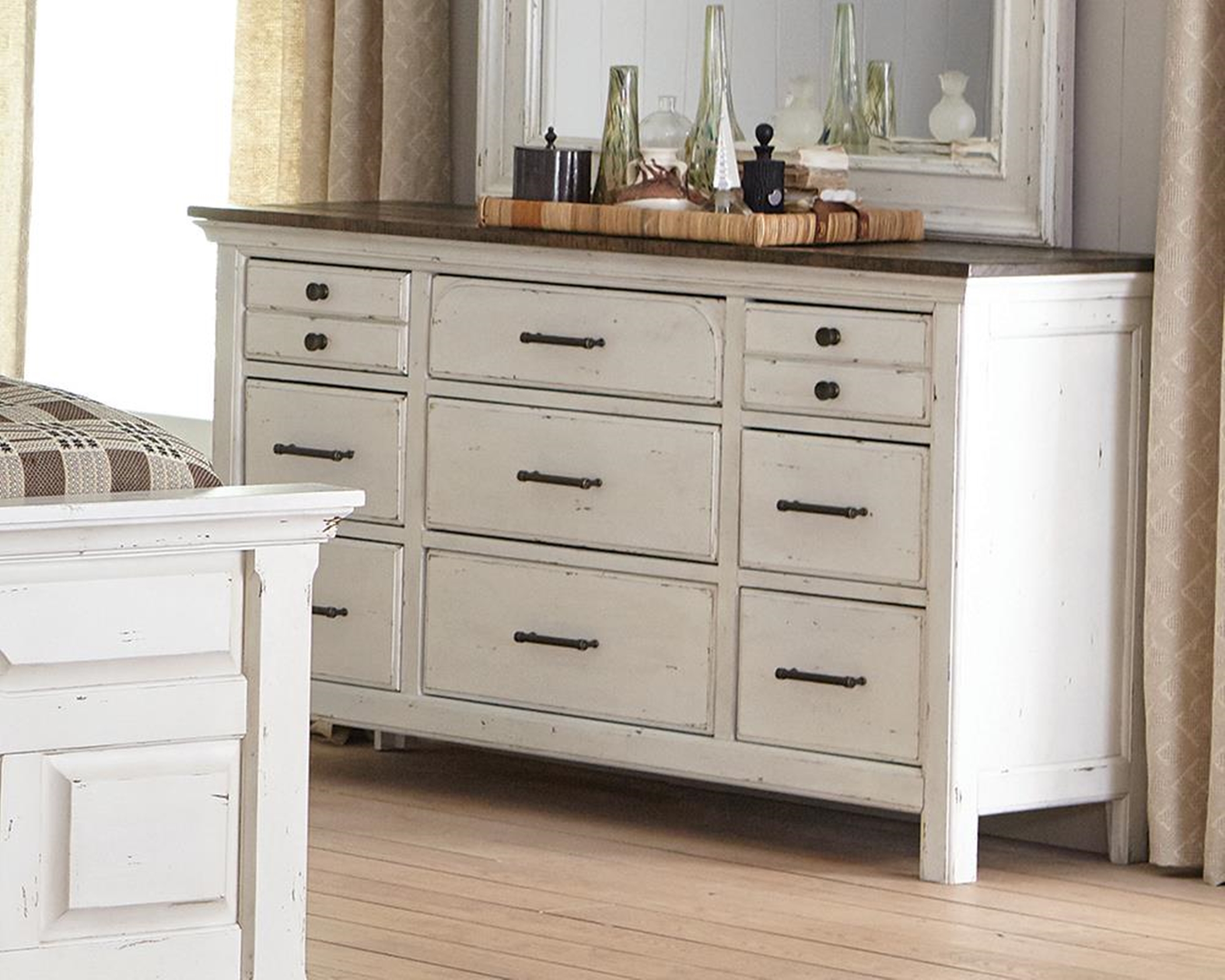Traditional Rustic Latte and Vintage White Dresser - Click Image to Close