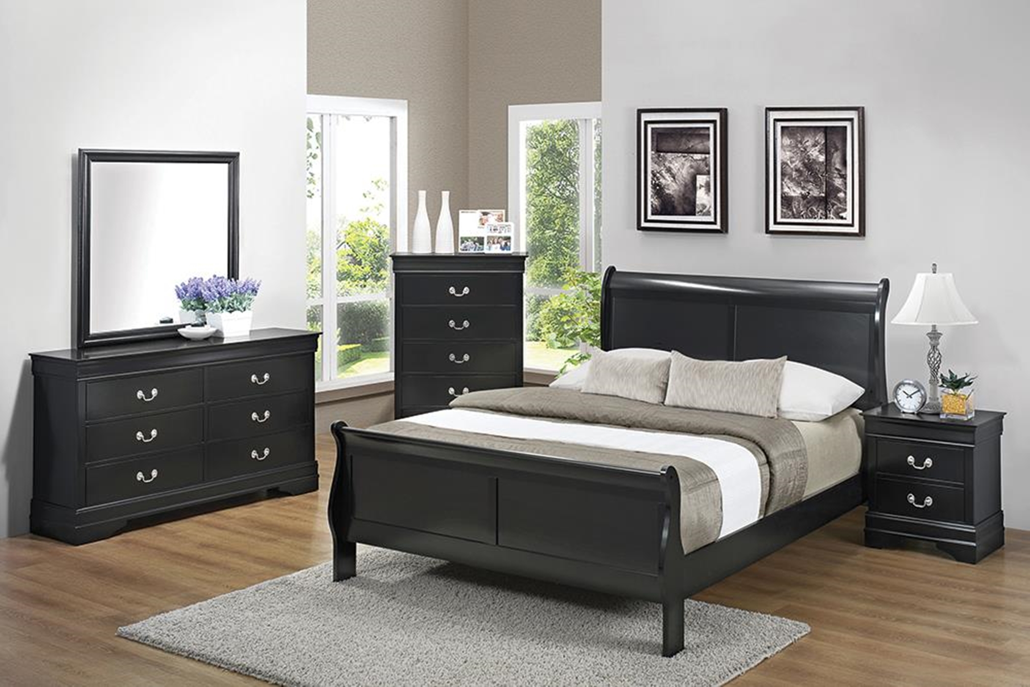 Louis Philippe Traditional Black Full Bed - Click Image to Close
