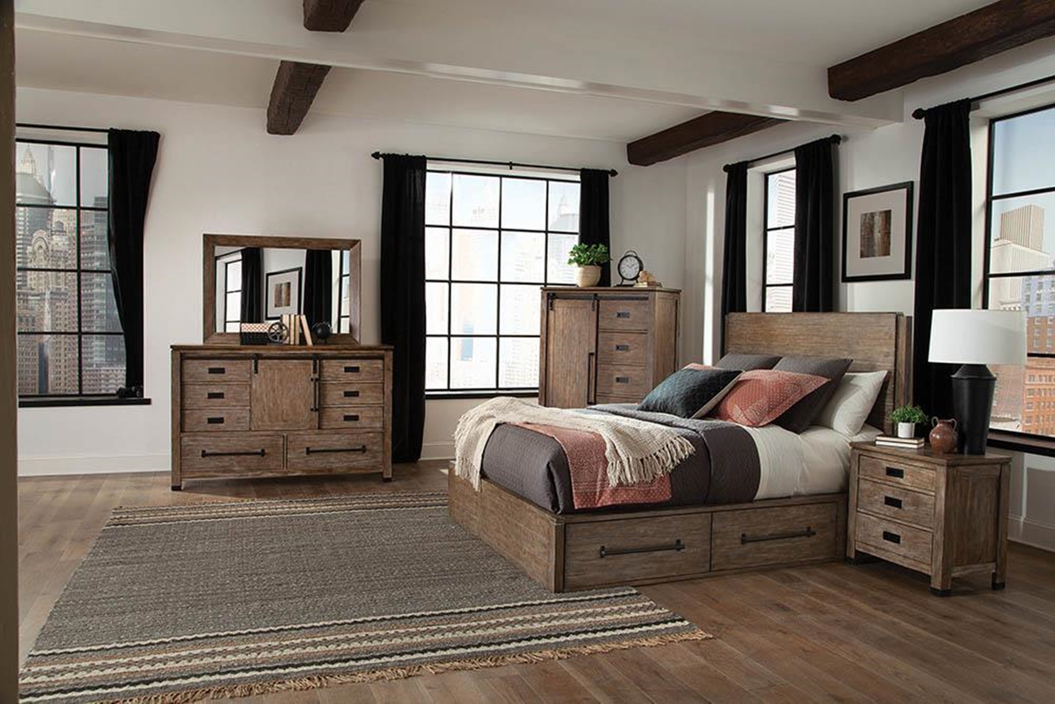 Meester Rustic Barn Door E. King Bed - Click Image to Close