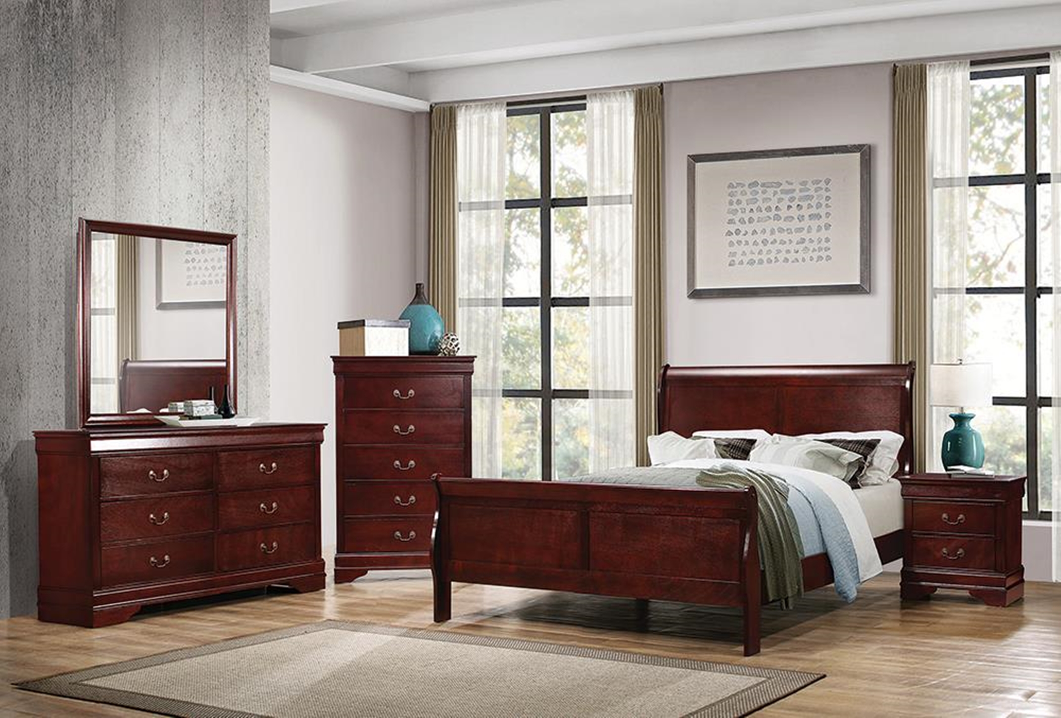 Louis Philippe Traditional Cherry Full Bed - Click Image to Close