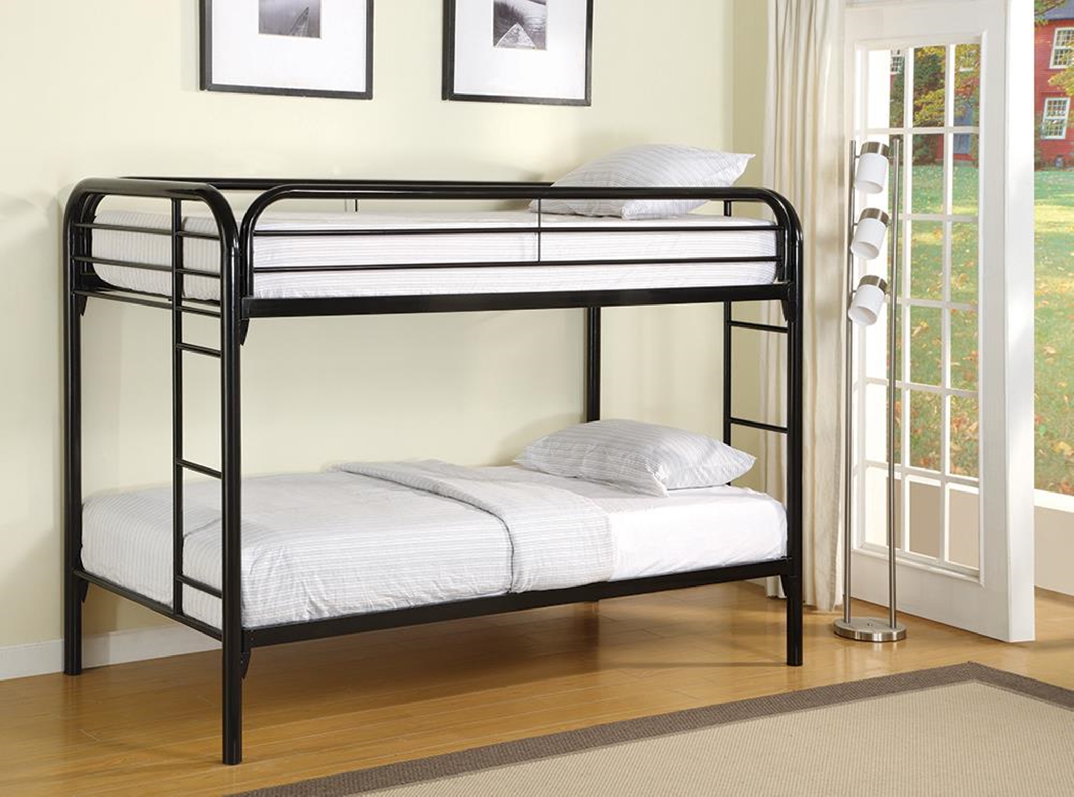 Contemporary Twin Black Metal Bunk Bed - Click Image to Close