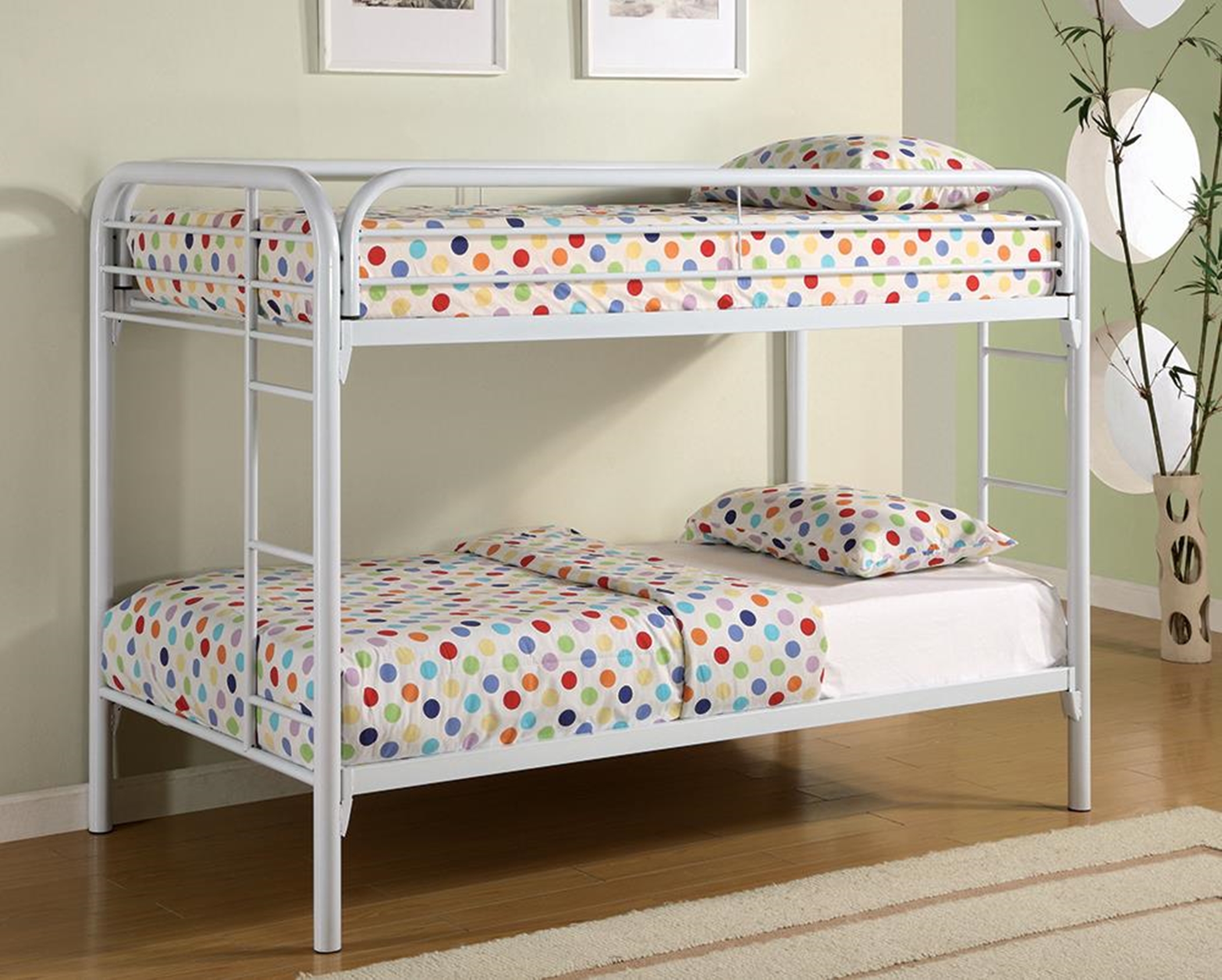 Contemporary White Twin Metal Bunk Bed - Click Image to Close
