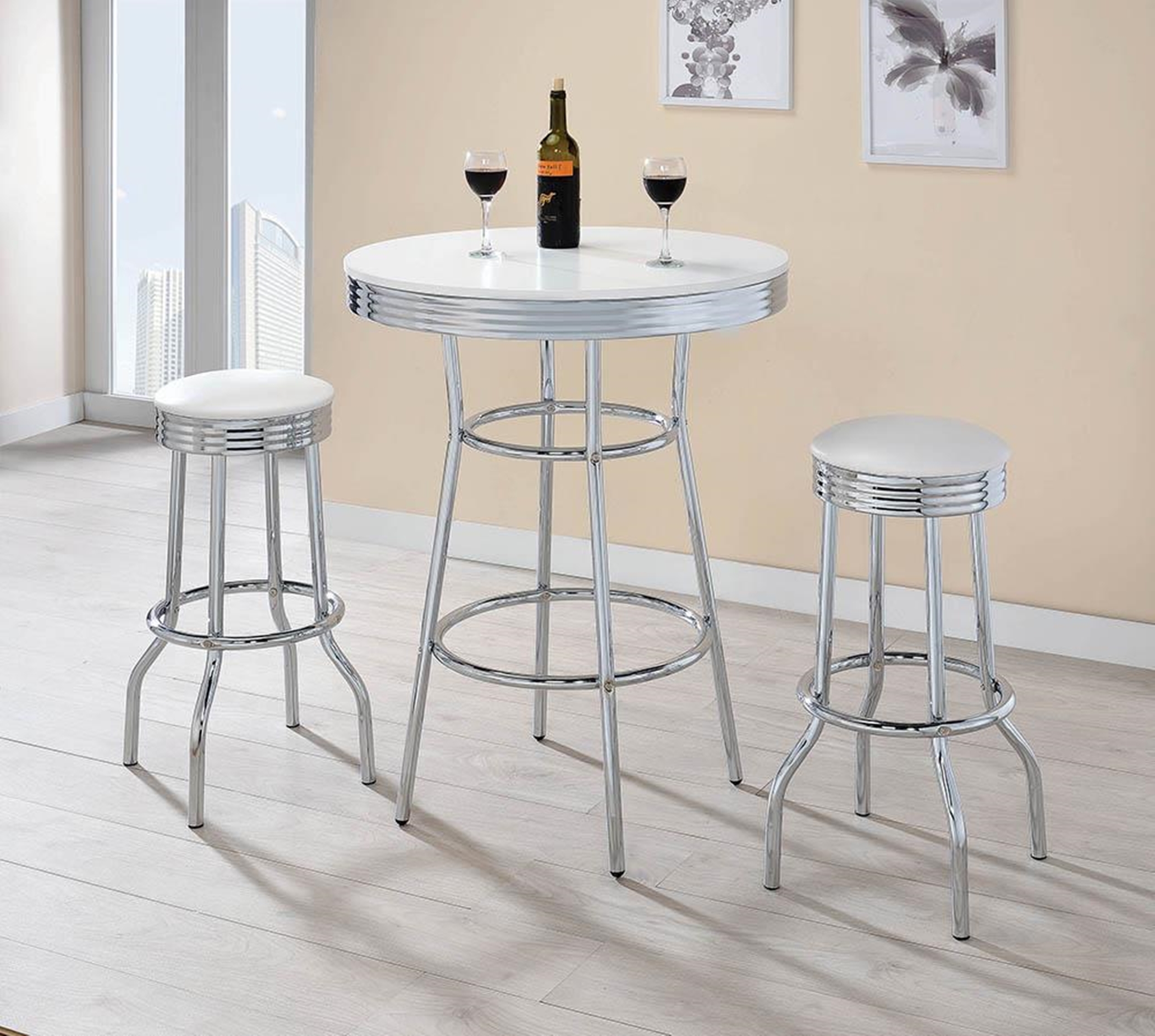 White Contemporary Round Bar Table - Click Image to Close