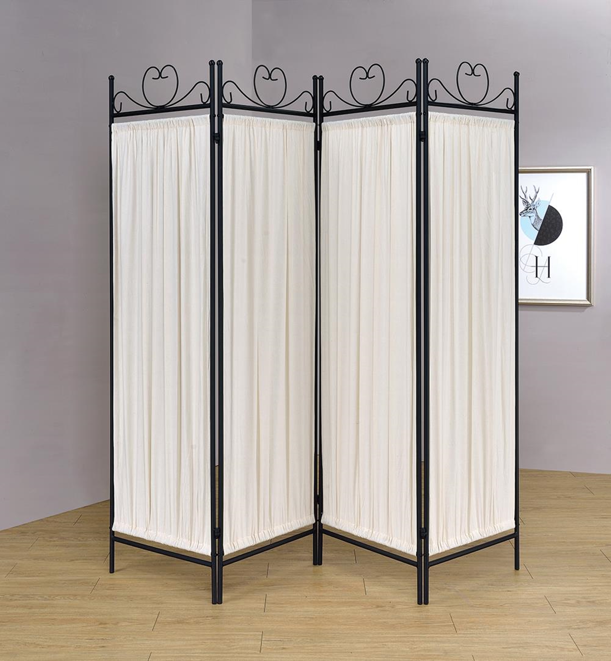 Traditional Black and Gold Four-Panel Folding Screen - Click Image to Close