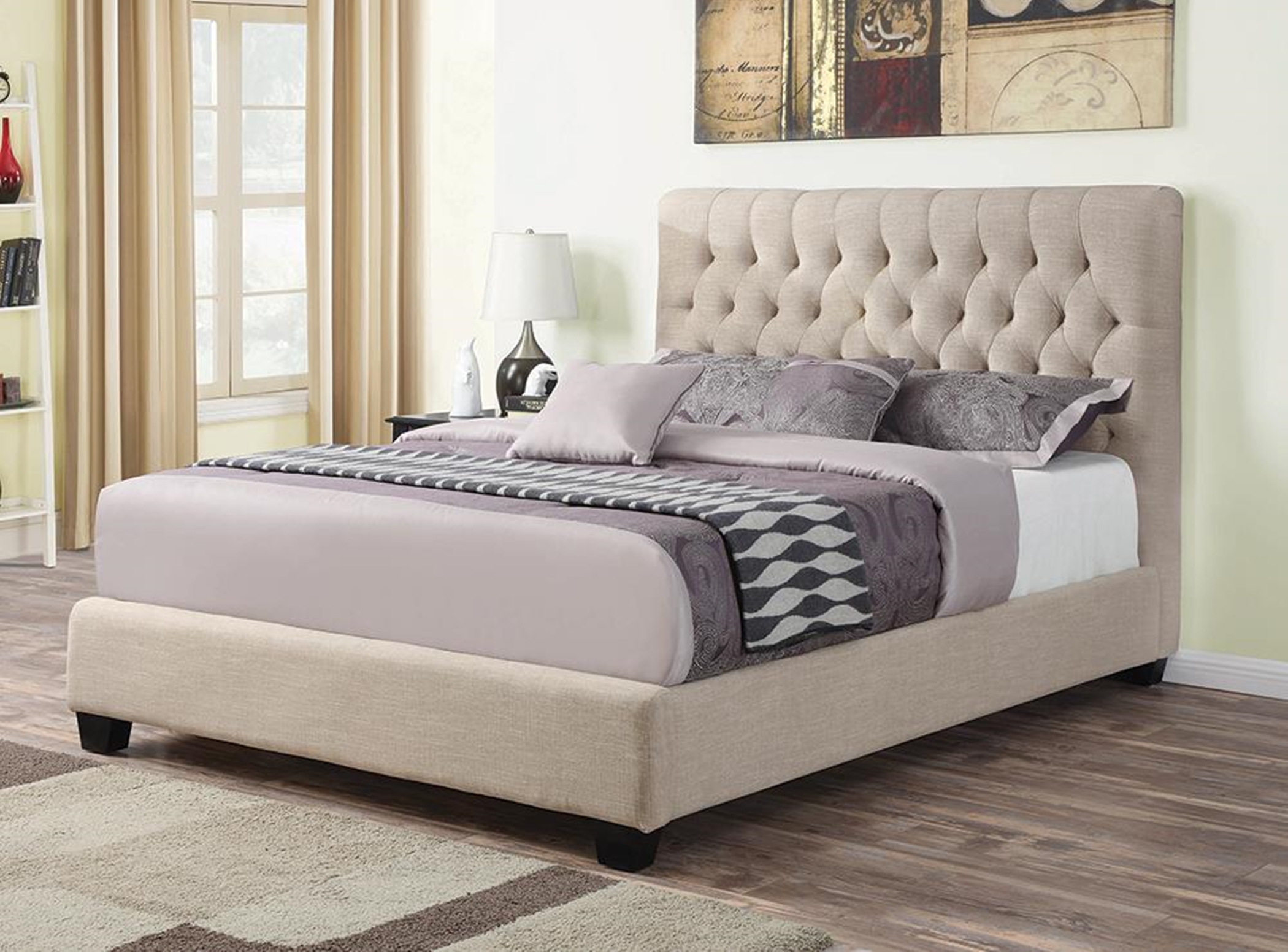 Chloe Oatmeal Upholstered Full Bed - Click Image to Close