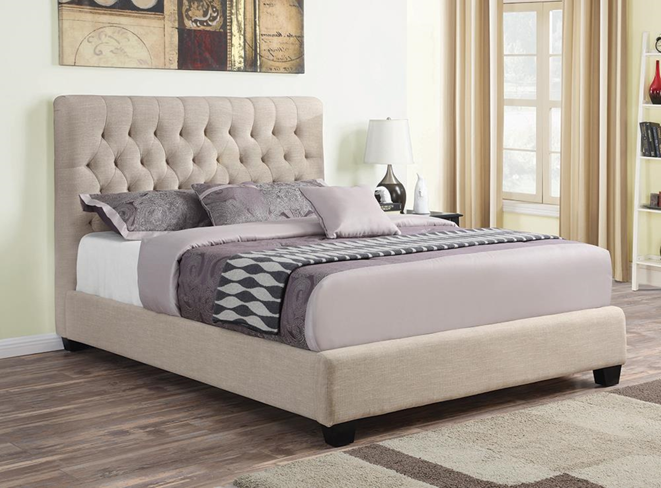 Chloe Oatmeal Upholstered Twin Bed - Click Image to Close