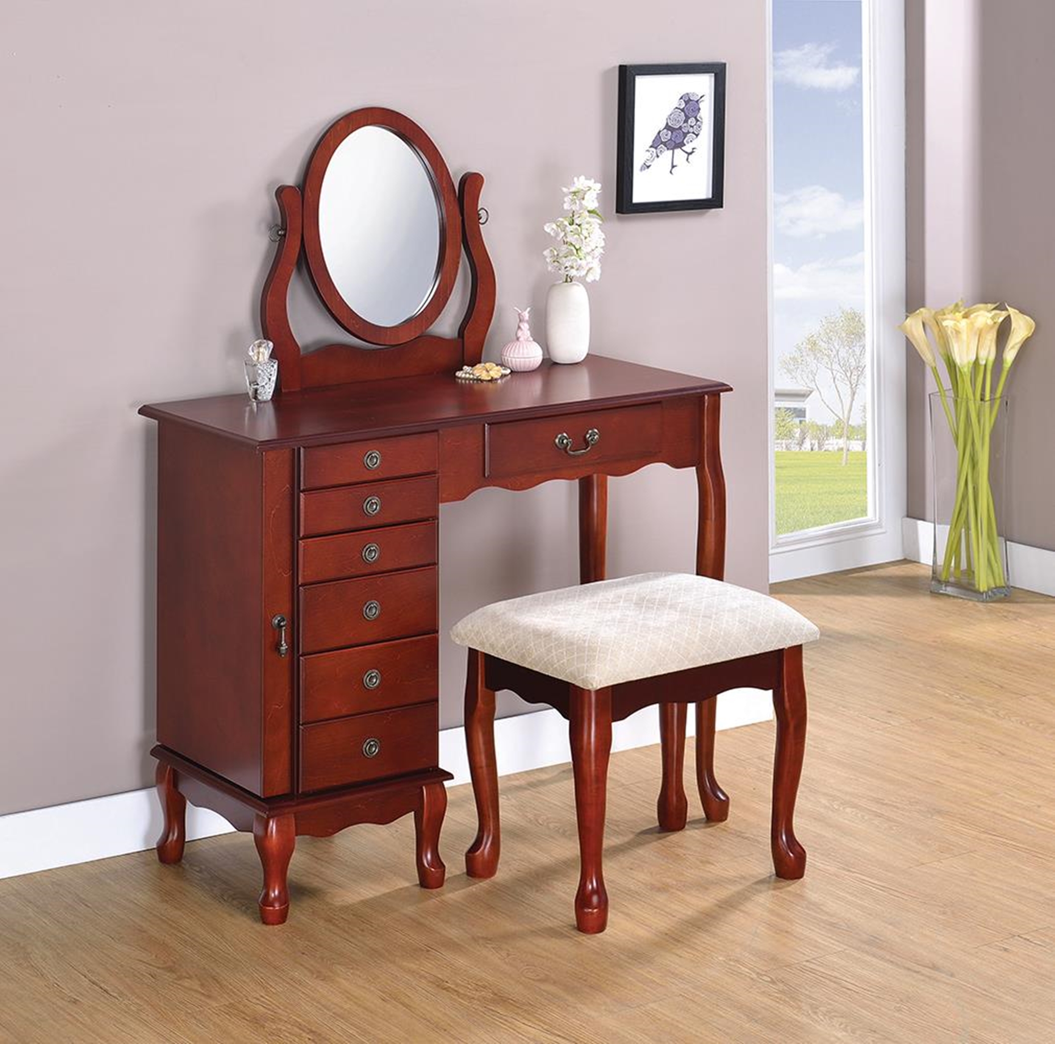 Transitional Brown Red Vanity Set - Click Image to Close