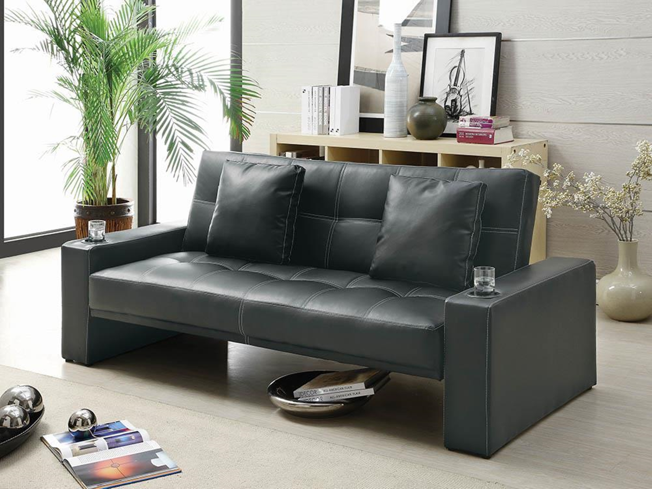 Contemporary Black Sofa Bed - Click Image to Close