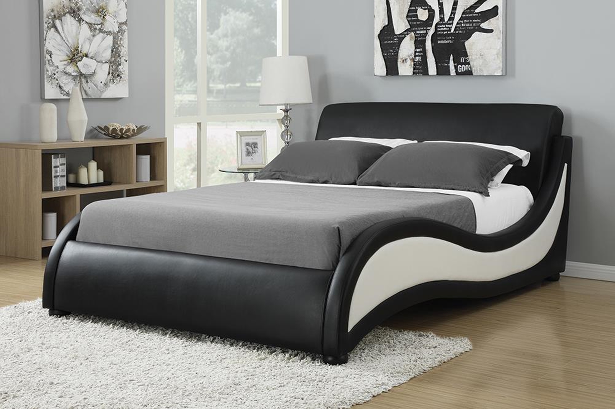 Niguel Black and White Upholstered E. King Bed - Click Image to Close