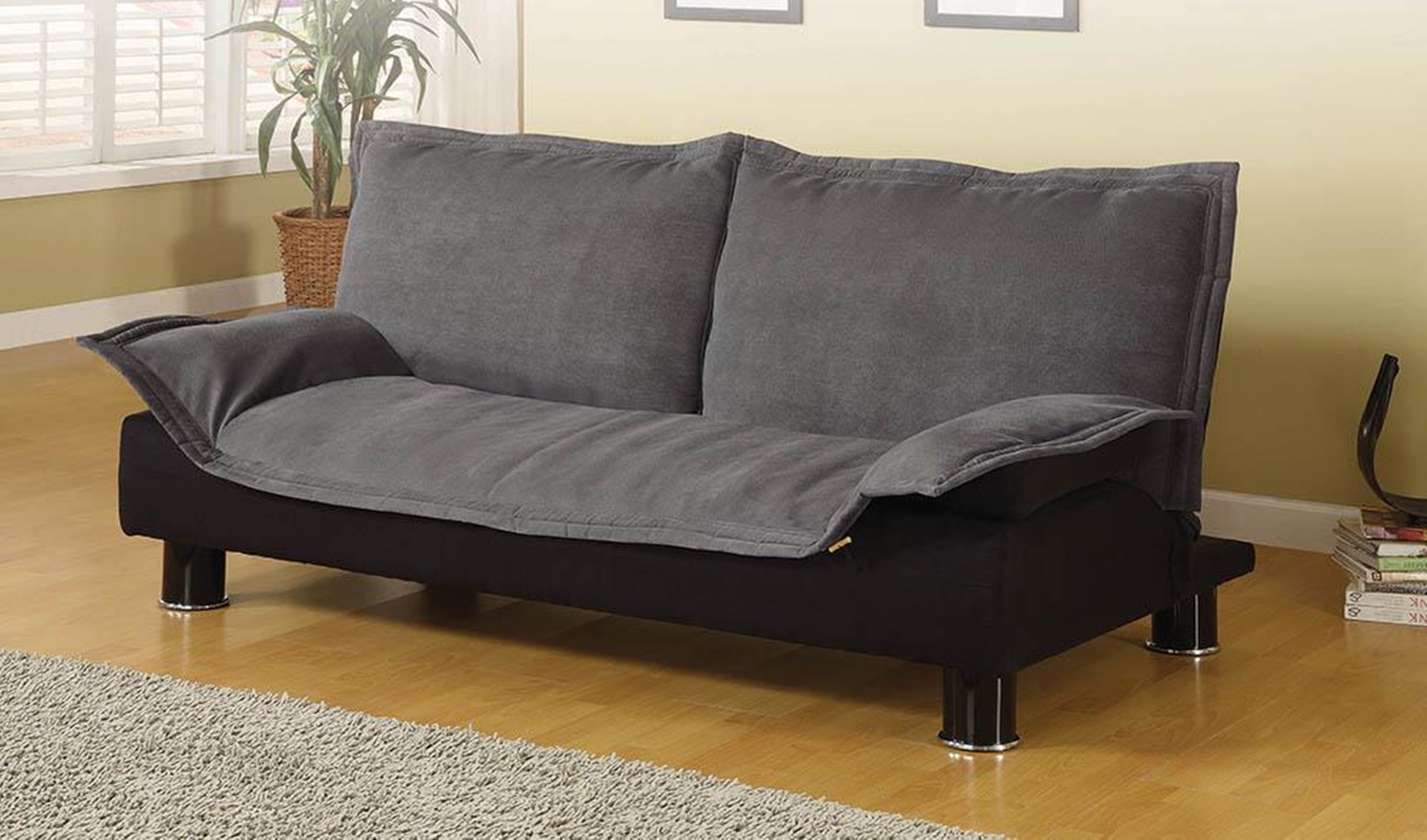 Contemporary Dark Grey and Black Sofa Bed - Click Image to Close