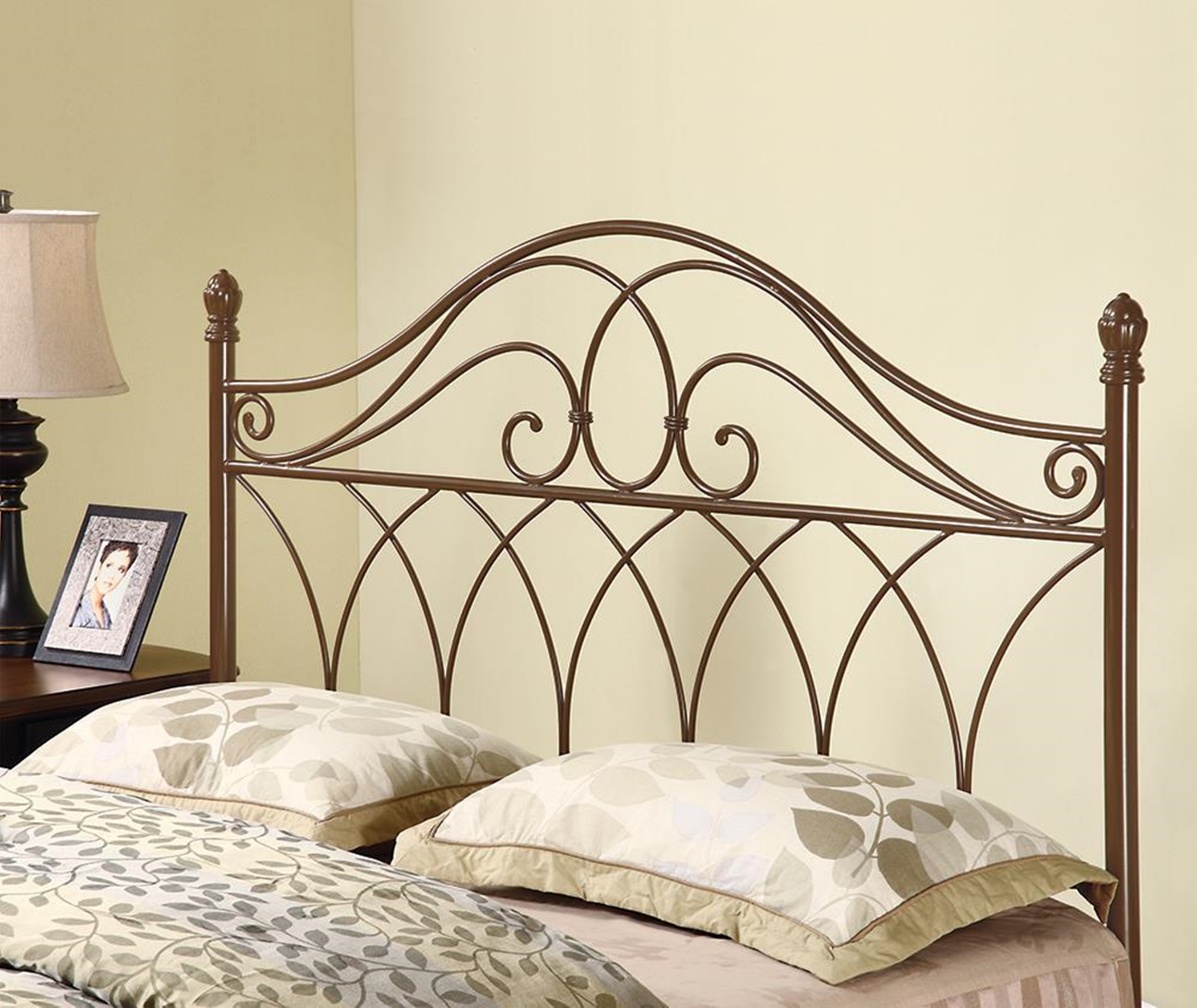 Rich Brown Metal Headboard with Weave Design - Click Image to Close