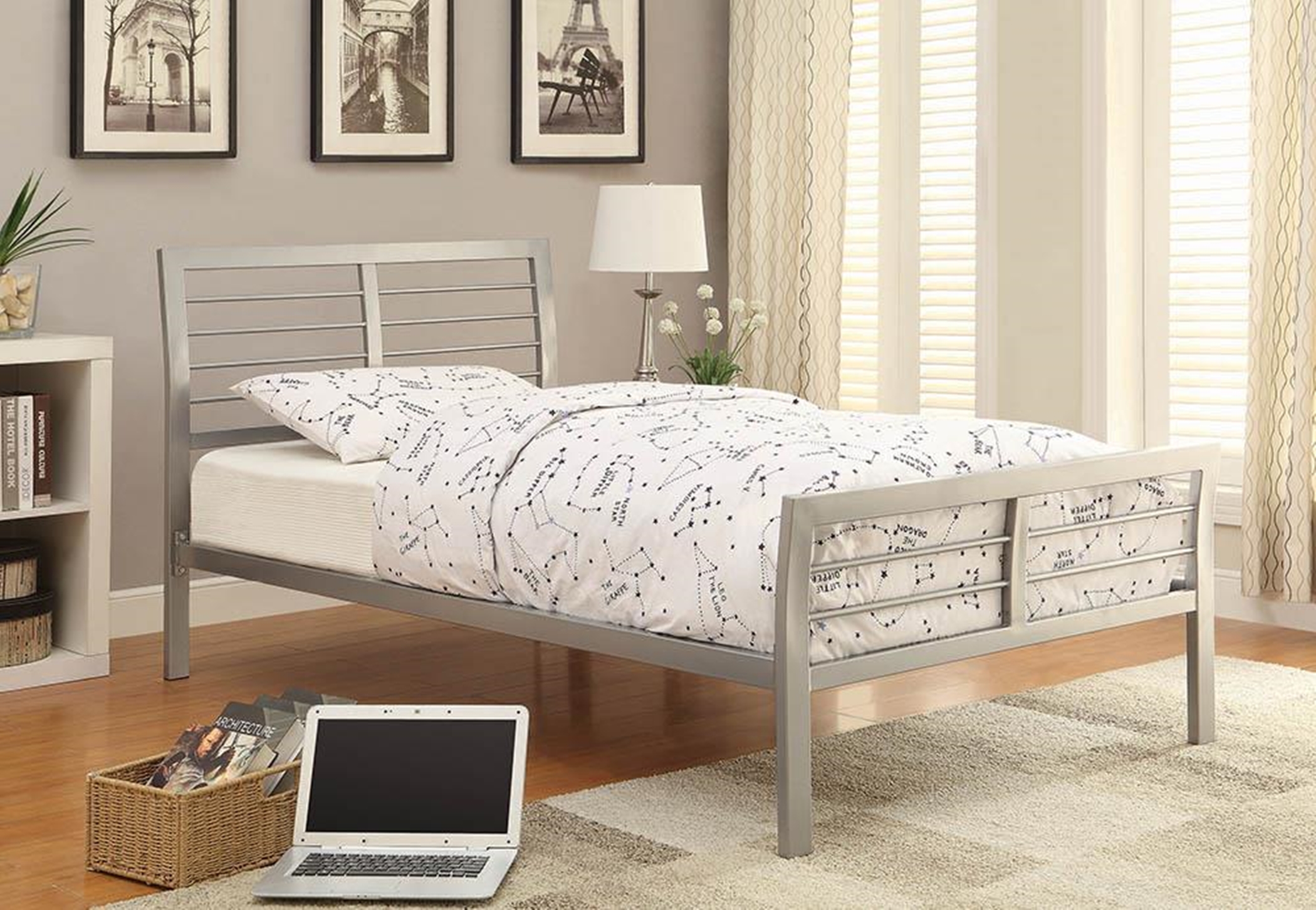 Cooper Silver Metal Twin Bed - Click Image to Close