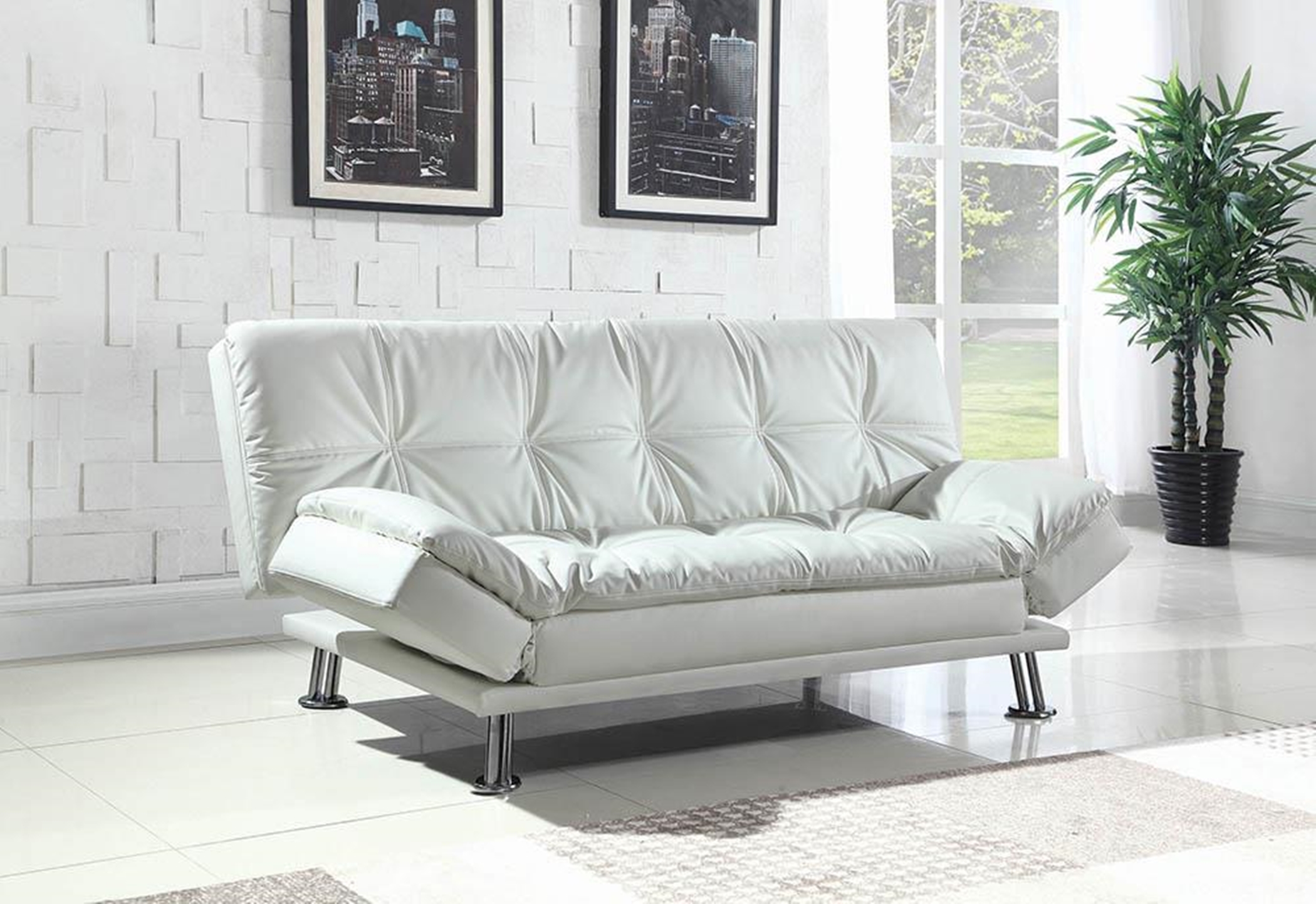 Dilleston Contemporary White Sofa Bed - Click Image to Close