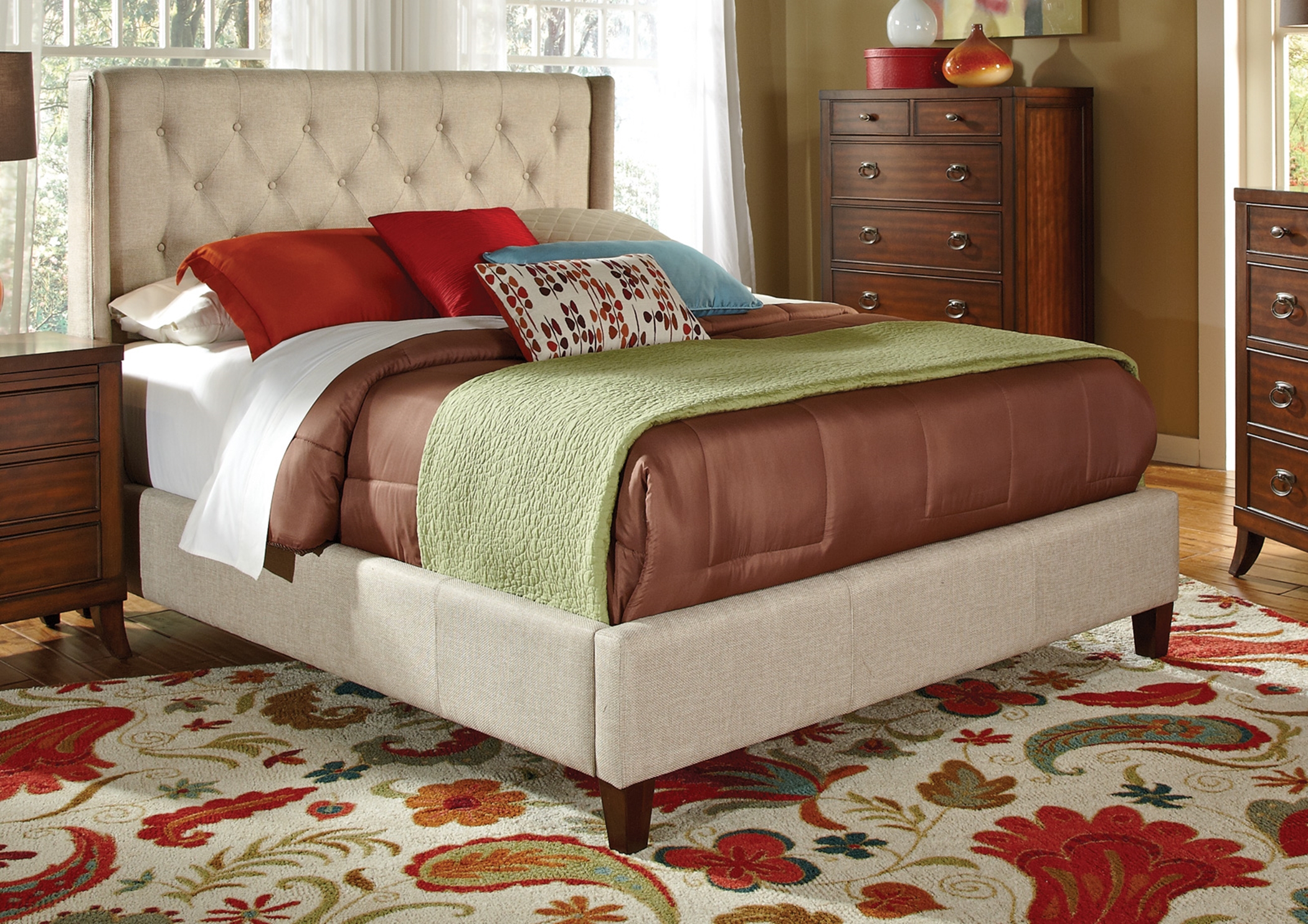 Owen Beige Upholstered E. King Bed - Click Image to Close