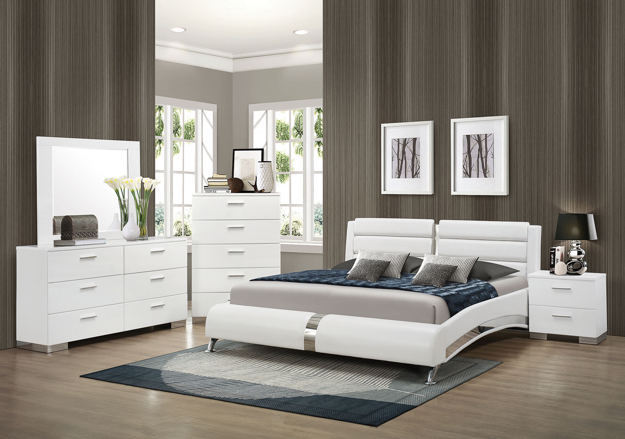 Felicity Contemporary White Cal. King 5-Pc. - Click Image to Close