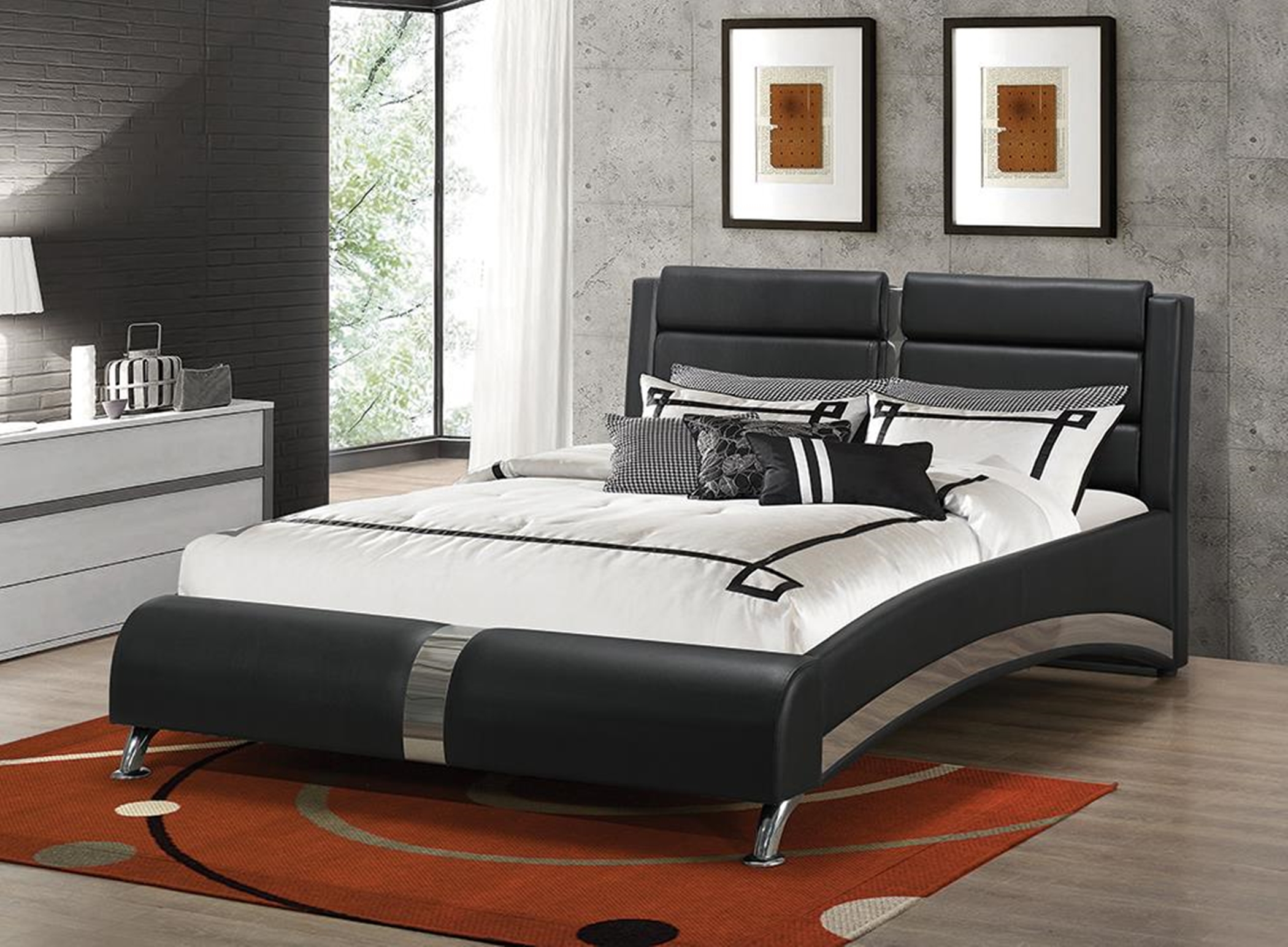 Havering Black and White Upholstered Cal. King Bed - Click Image to Close